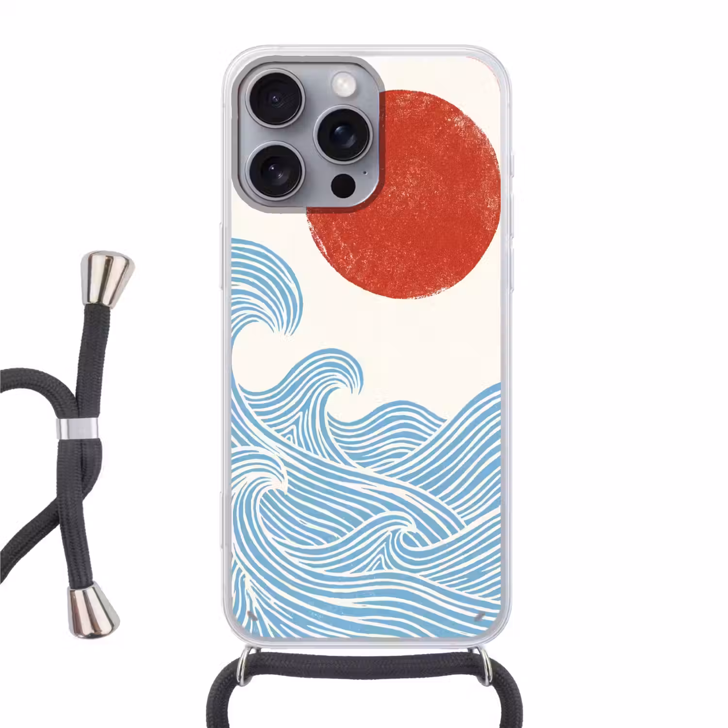 Zon - Golven - Oceaan - Abstract - Rood Hoesje iPhone 16 Pro Max met koord klein -3d