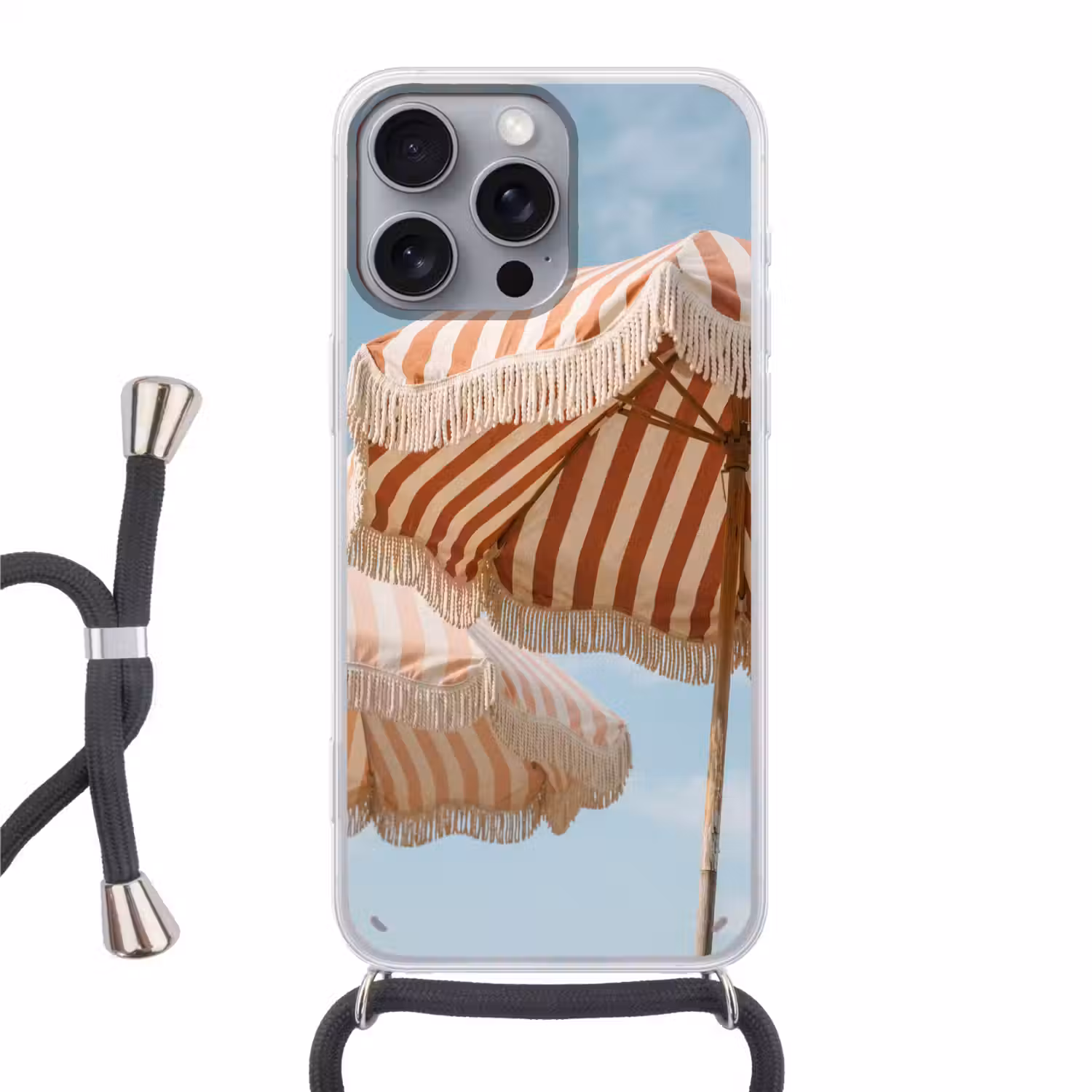 Parasol - Lucht - Rood Hoesje iPhone 16 Pro Max met koord klein -3d