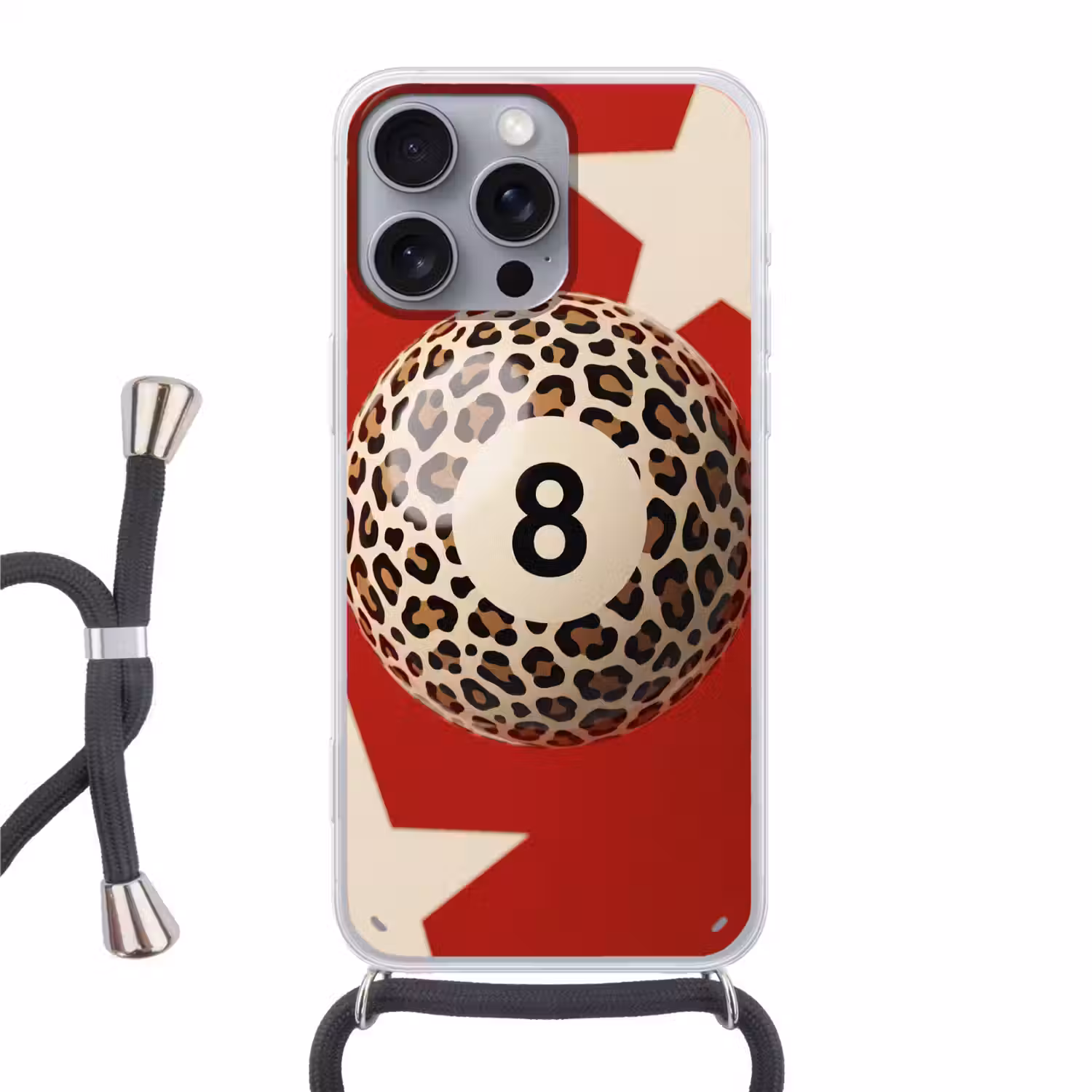 Spel - Dierenprint - Nummer 8 - Modern - Rood Hoesje iPhone 16 Pro Max met koord klein -3d