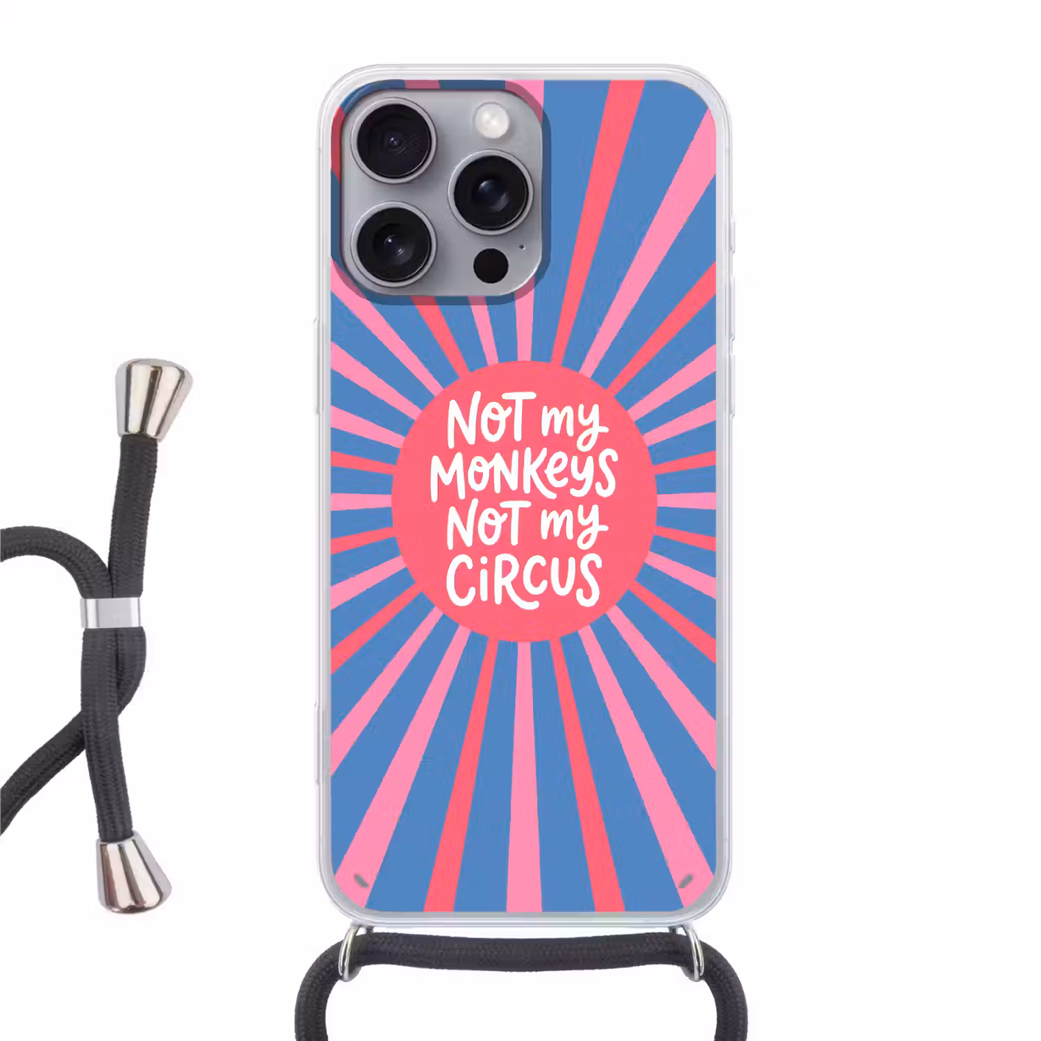 Spreuk - Grafisch - Abstract - Roze - Blauw Hoesje iPhone 16 Pro Max met koord klein -3d