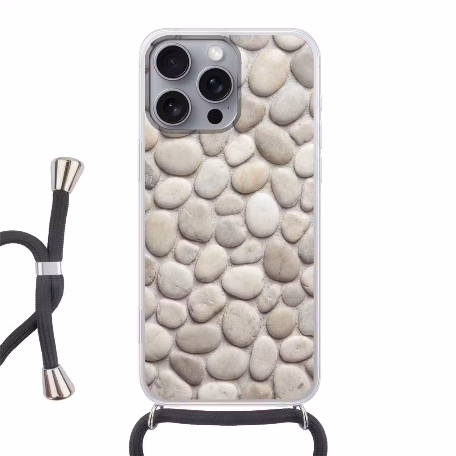 Steen - Kiezel - Natuur - Minimalistisch - Beige Hoesje iPhone 16 Pro Max met koord klein -3d