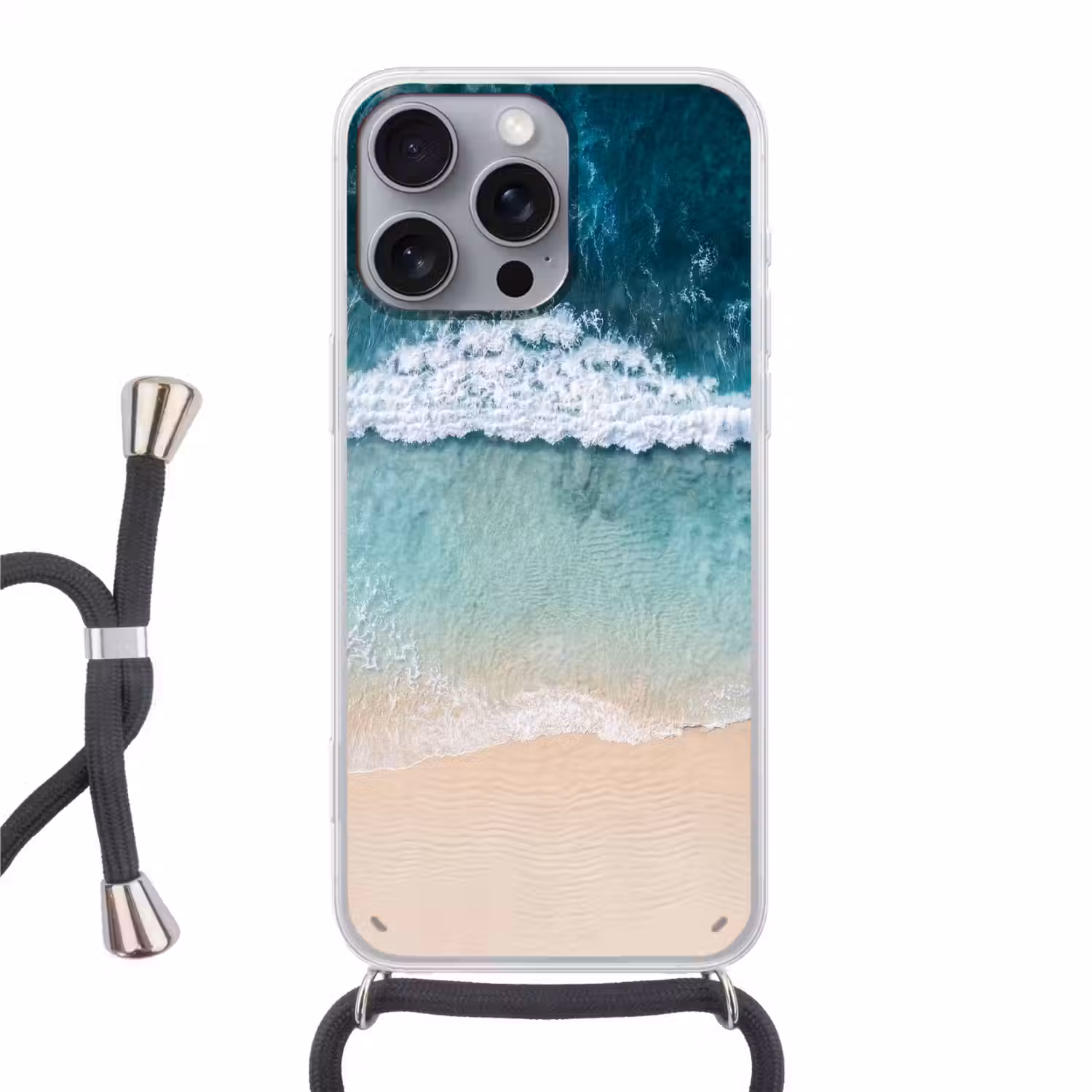 Strand - Zee - Golven - Natuur - Blauw Hoesje iPhone 16 Pro Max met koord klein -3d