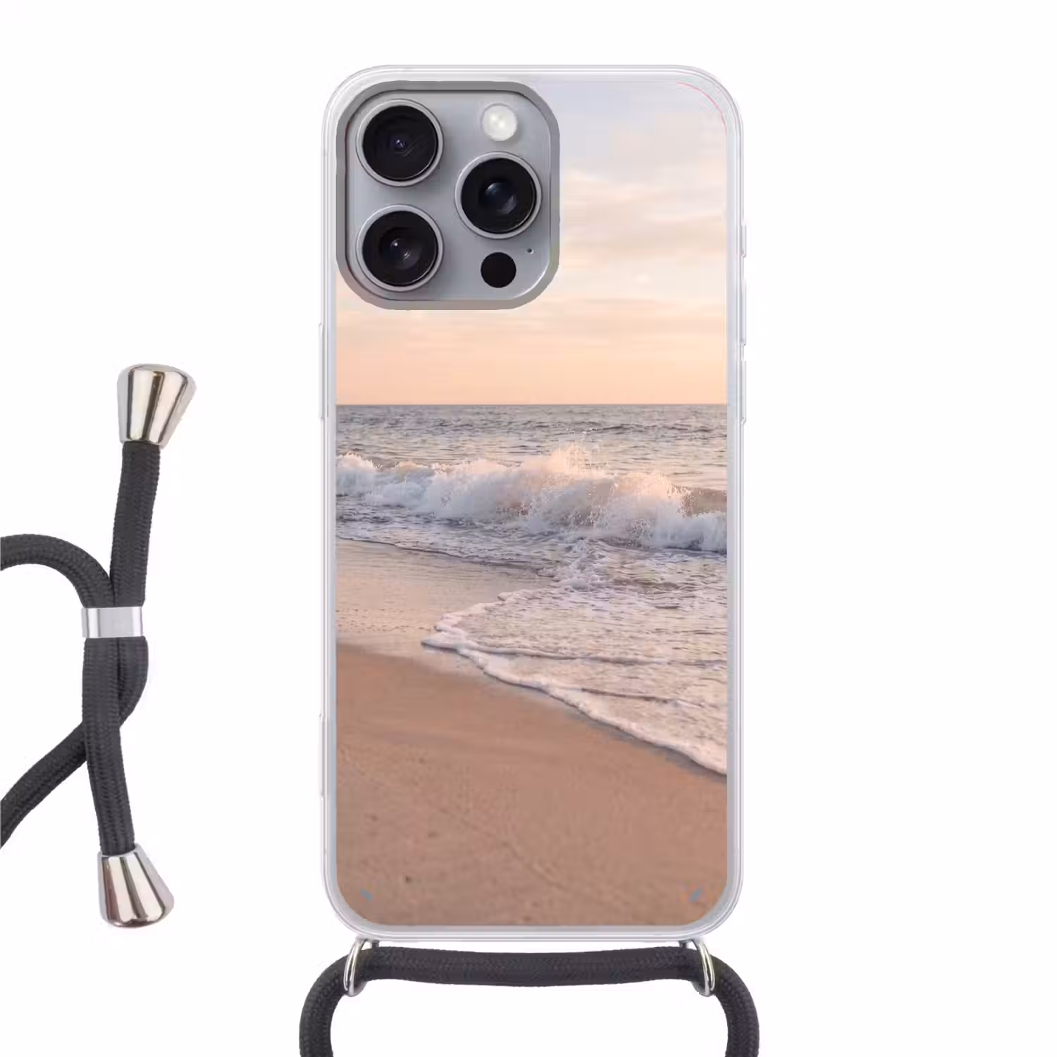 Strand - Zee - Golven - Natuur - Zonsondergang Hoesje iPhone 16 Pro Max met koord klein -3d