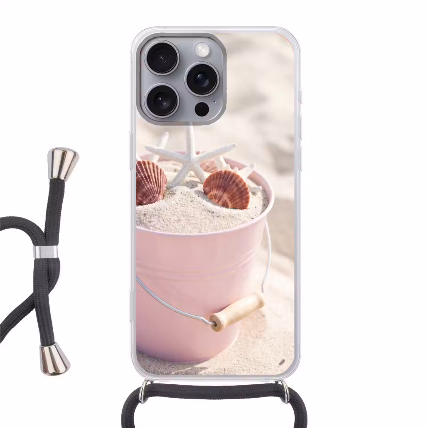 Strand - Schelpen - Zomer - Roze - Decoratie Hoesje iPhone 16 Pro Max met koord klein -3d