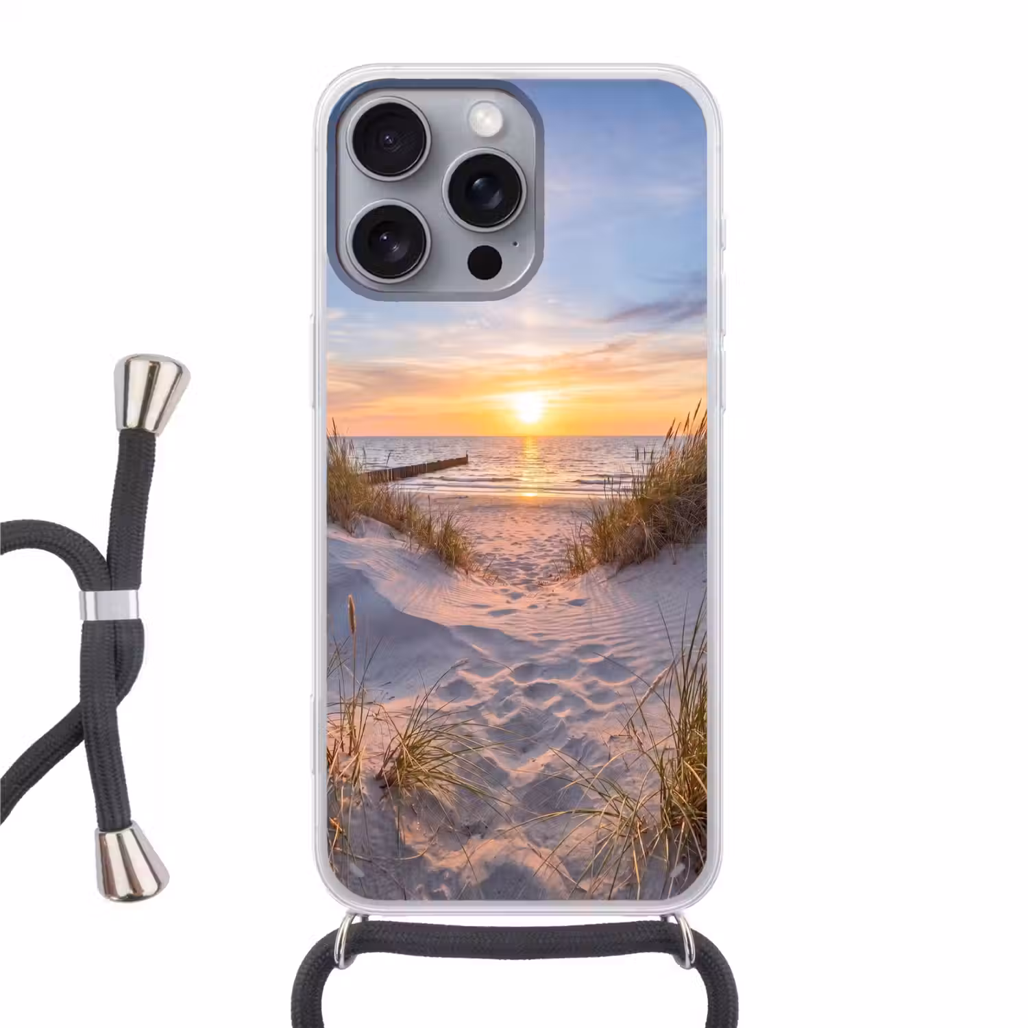 Strand - Zonsondergang - Natuur - Landschap Hoesje iPhone 16 Pro Max met koord klein -3d