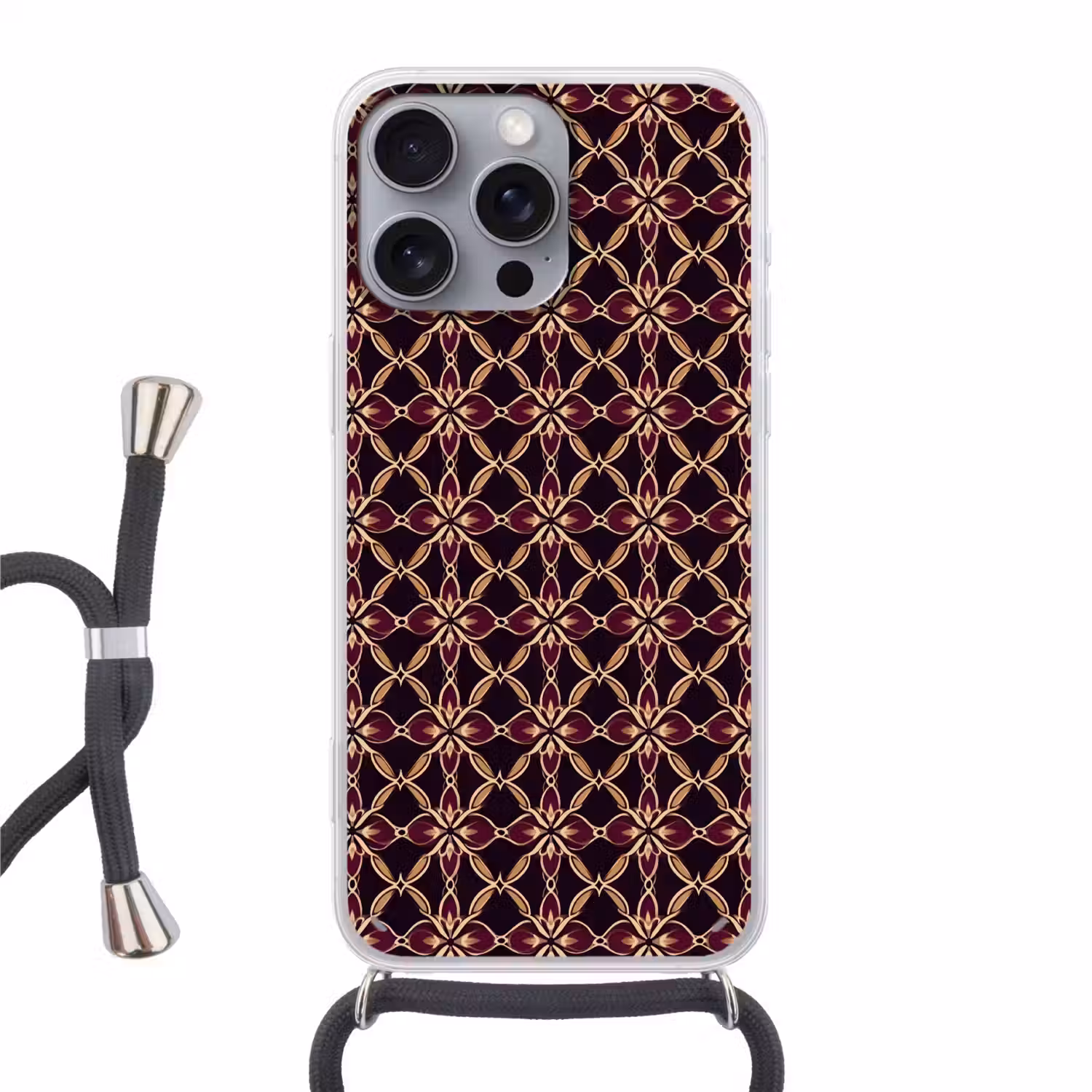 Symmetrisch - Tegel - Burgundy Hoesje iPhone 16 Pro Max met koord klein 804 -3d