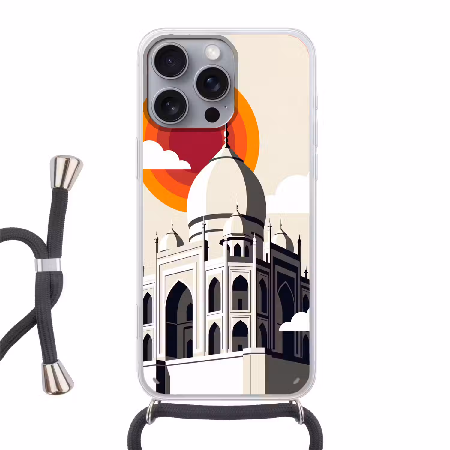 Taj Mahal - Zon - Koepel - Architectuur - India - Grafisch Hoesje iPhone 16 Pro Max met koord klein -3d