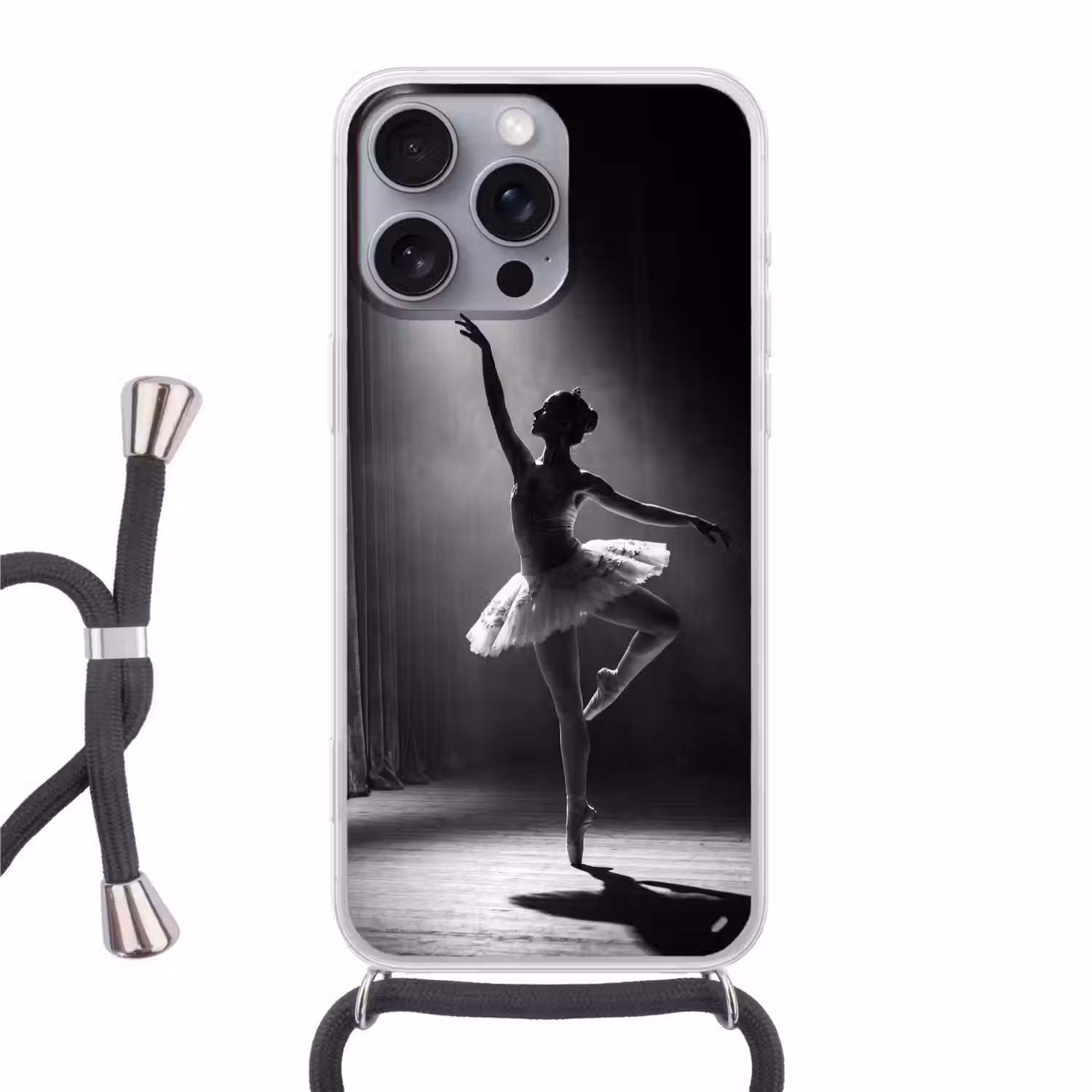Danser - Podium - Zwart-wit - Kunst - Klassiek Hoesje iPhone 16 Pro Max met koord klein -3d
