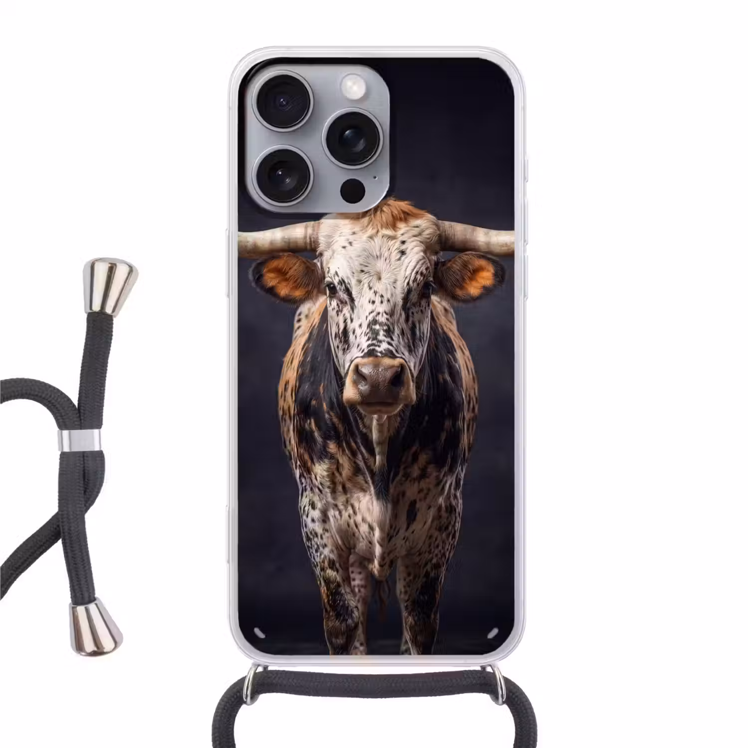 Stier - Kleurrijk - Hoorns Hoesje iPhone 16 Pro Max met koord klein -3d