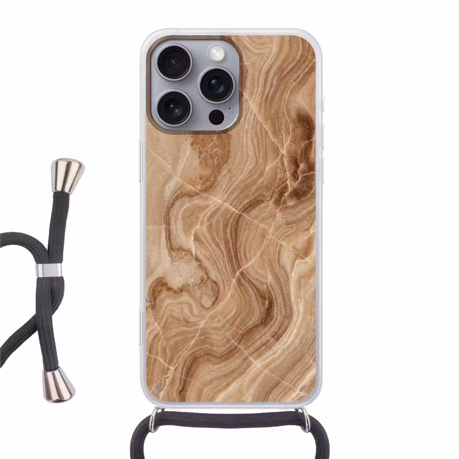 Textuur - Golvend - Abstract - Warm - Bruin Hoesje iPhone 16 Pro Max met koord klein -3d