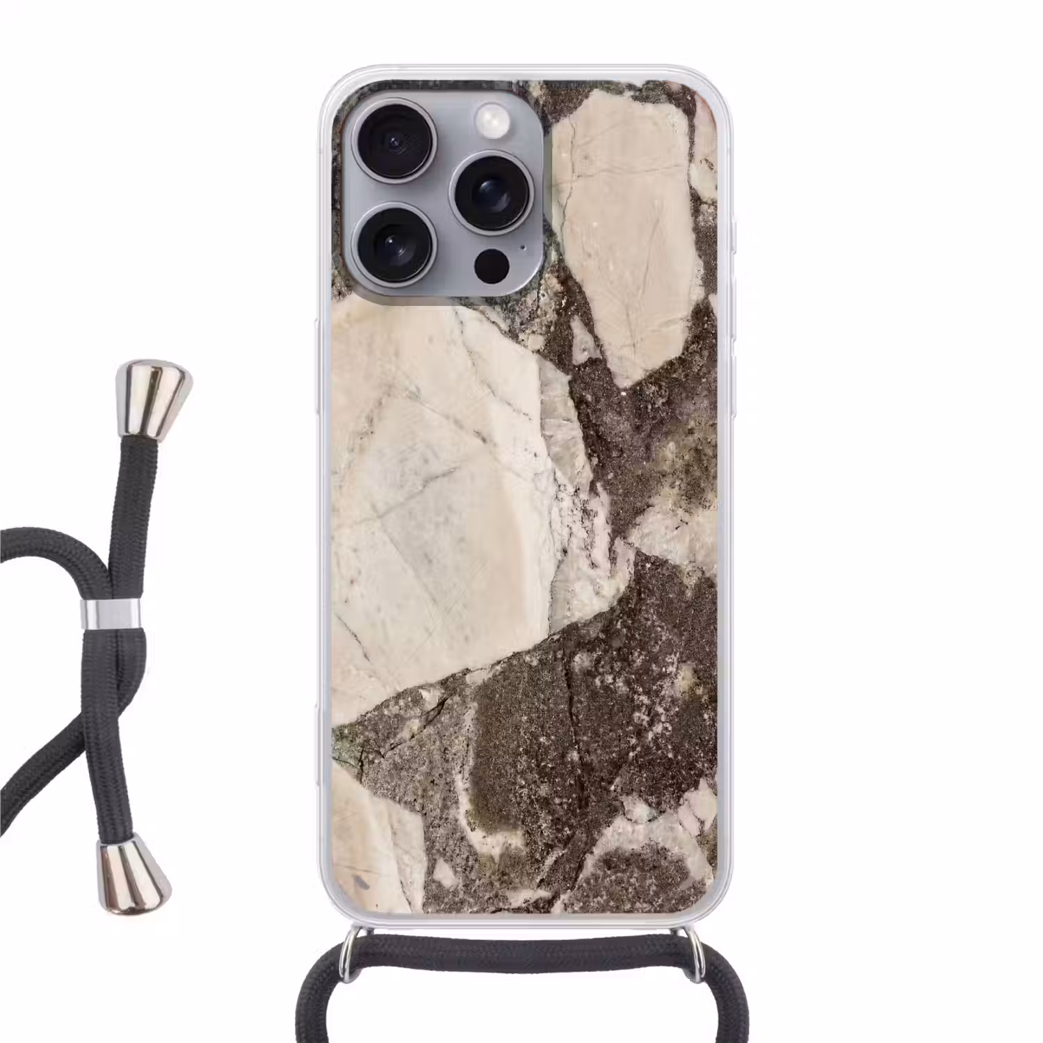 Textuur - Marmer - Abstract - Beige - Bruin Hoesje iPhone 16 Pro Max met koord klein -3d