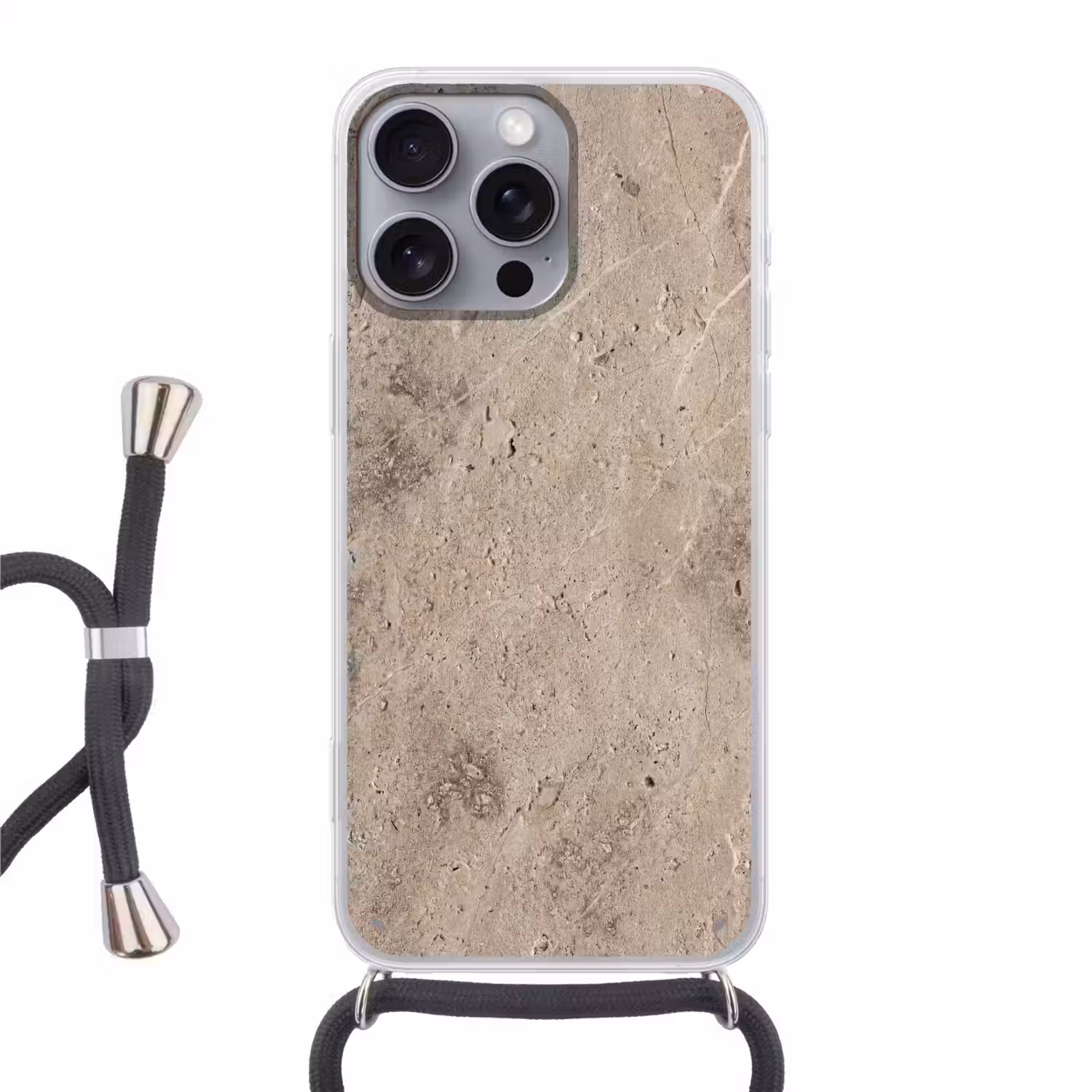 Textuur - Steen - Patroon - Rustiek - Beige Hoesje iPhone 16 Pro Max met koord klein -3d
