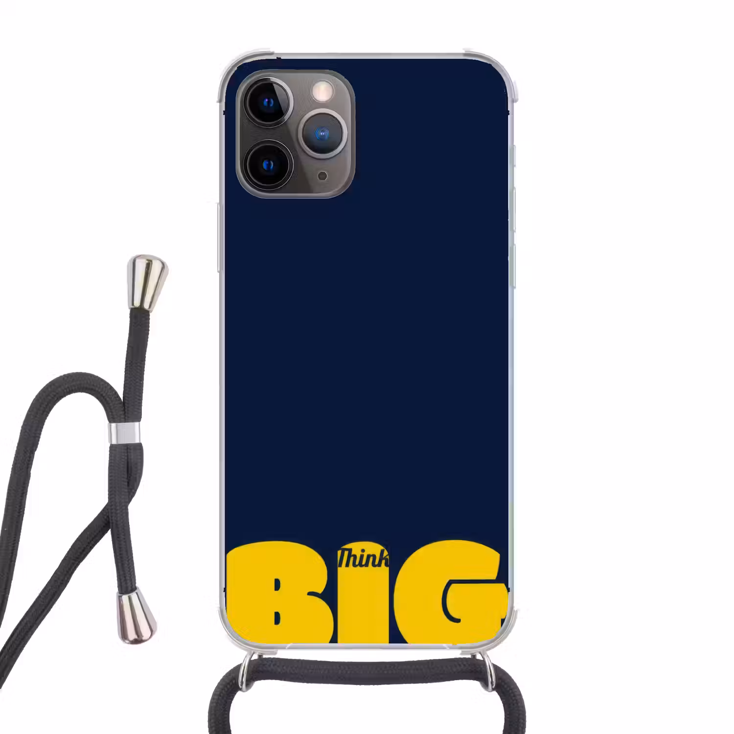 Think big - Blauw - Geel Hoesje iPhone 12 Pro met koord klein -3d
