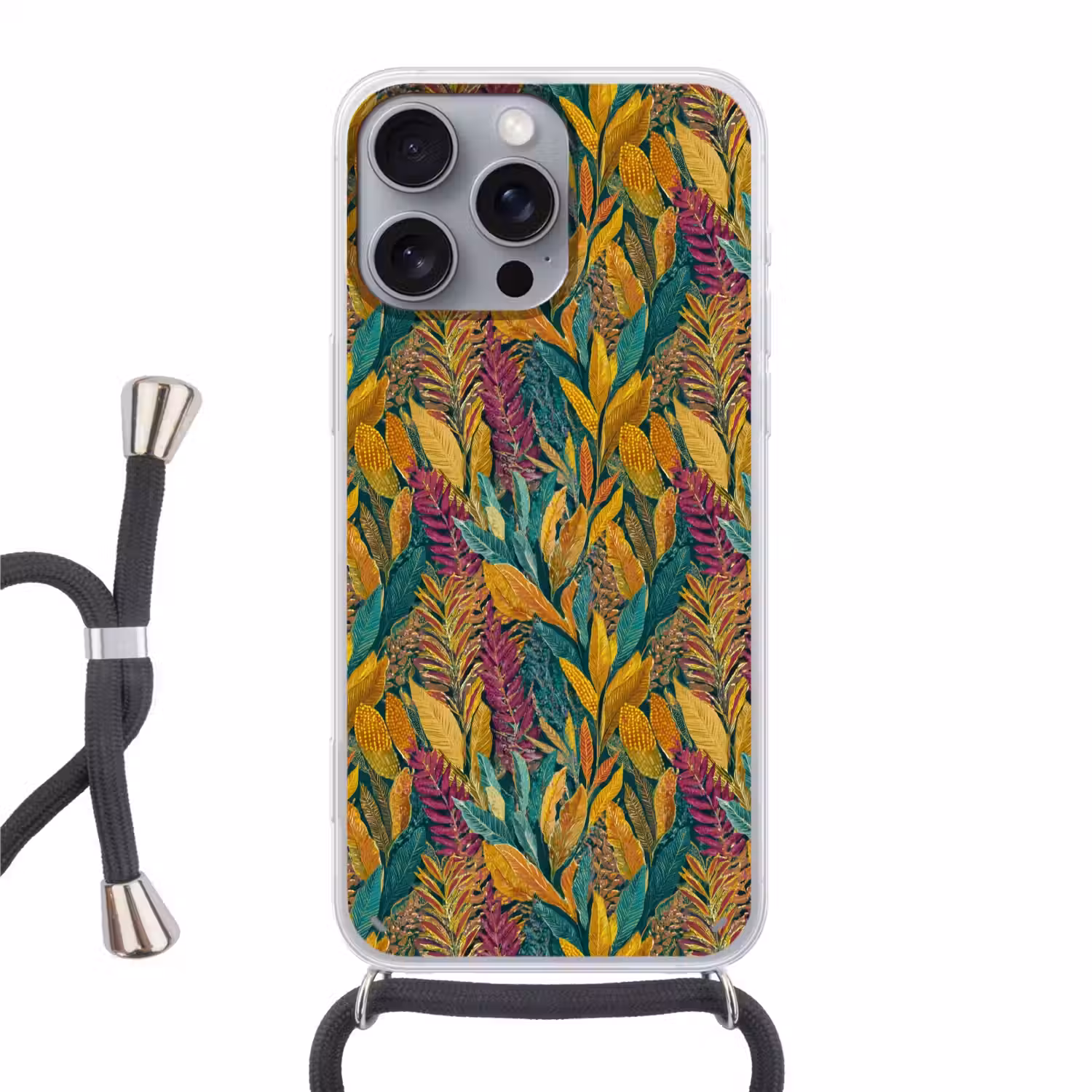 Tropische - Botanisch - Patroon - Kleurrijk - Exotisch Hoesje iPhone 16 Pro Max met koord klein 804 -3d