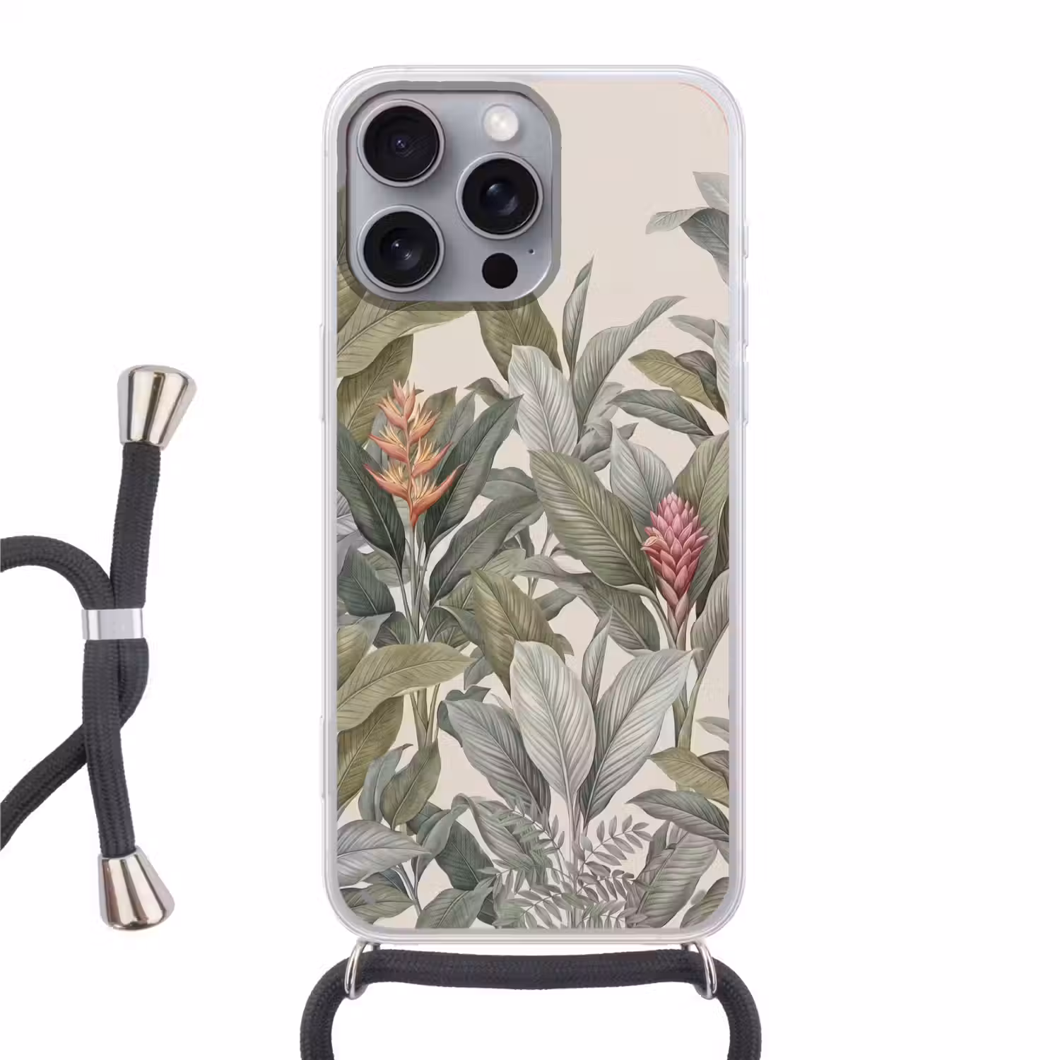 Tropisch - Planten - Modern - Groen Hoesje iPhone 16 Pro Max met koord klein -3d