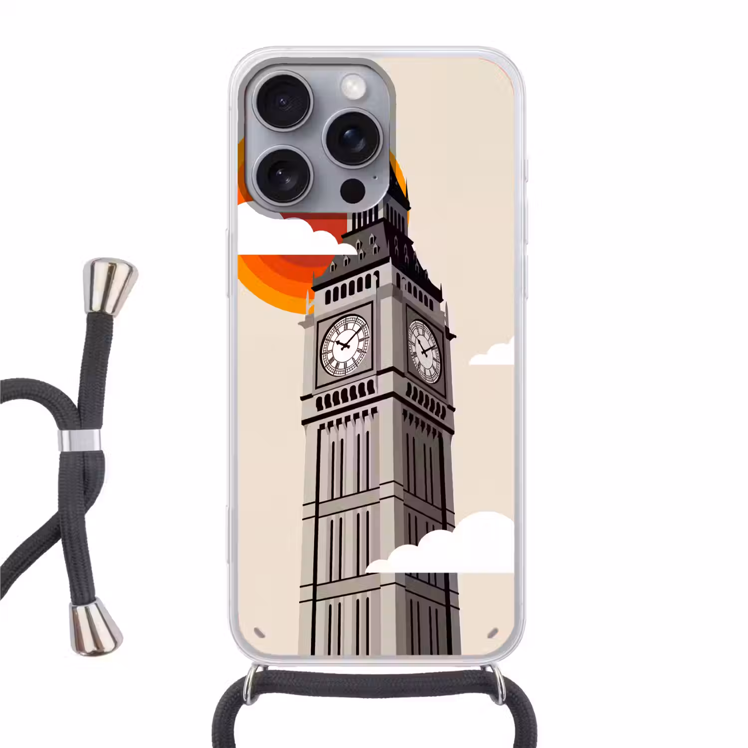 Toren - Klok - Londen - Architectuur - Retro Hoesje iPhone 16 Pro Max met koord klein -3d