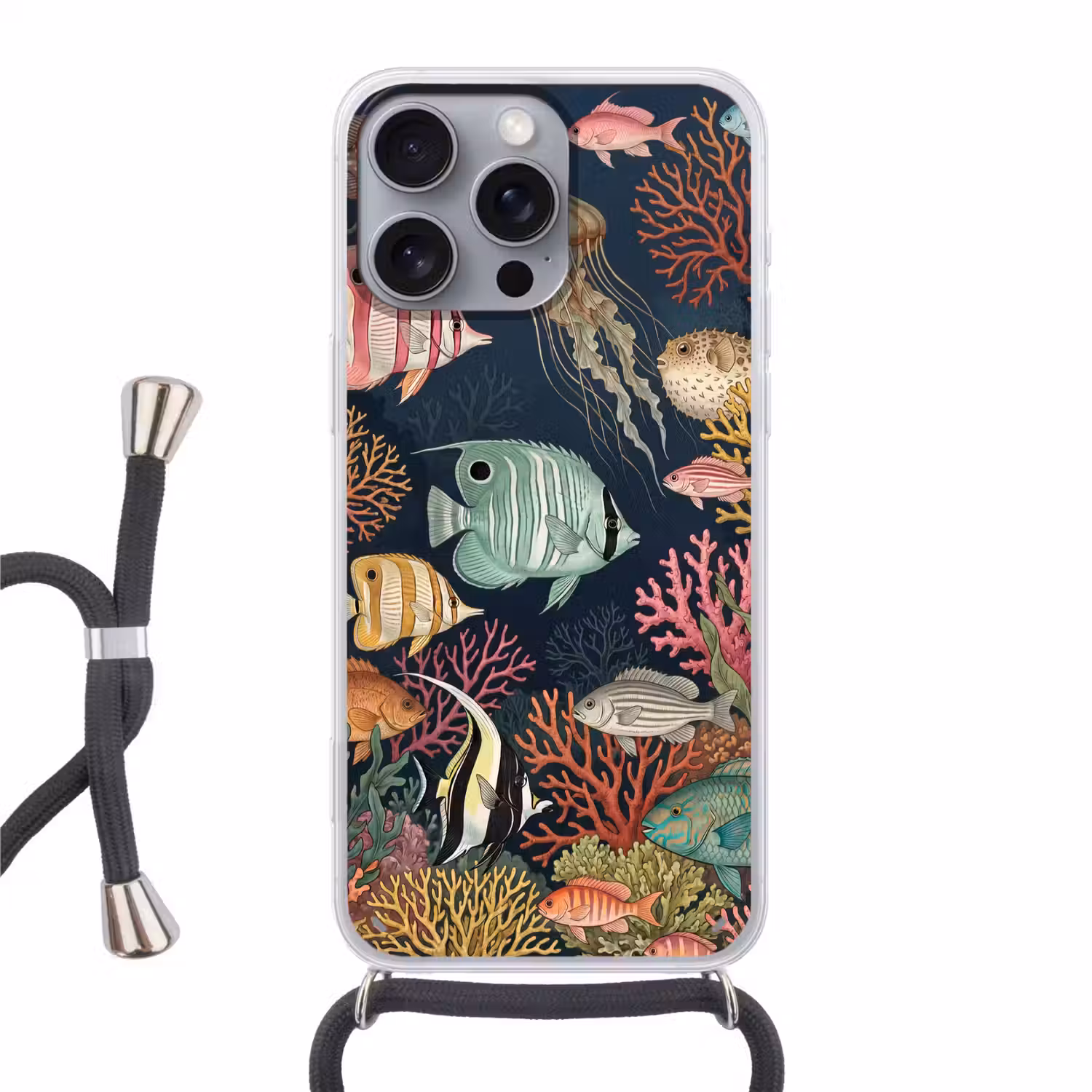 Onderwaterwereld - Vissen - Koraal - Illustratie - Kleurrijk Hoesje iPhone 16 Pro Max met koord klein -3d