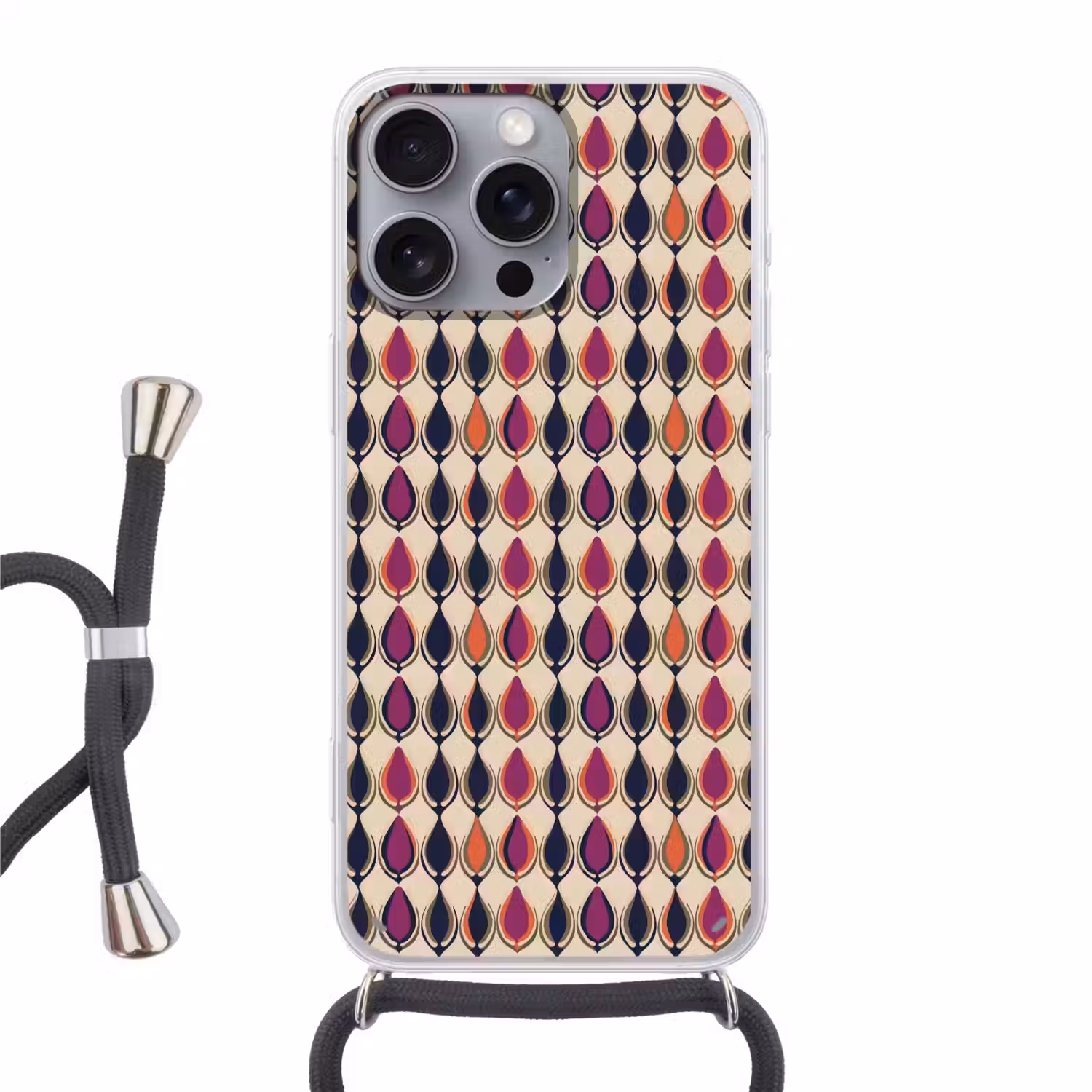 Vintage - Retro - Kleurrijk Hoesje iPhone 16 Pro Max met koord klein 804 -3d