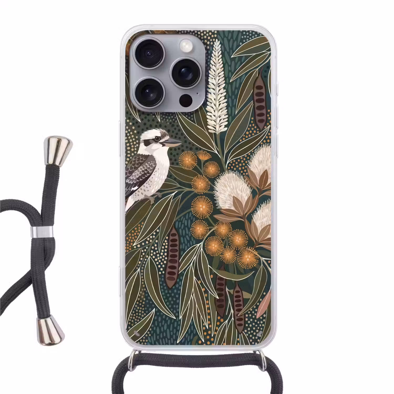 Vogel - Bladeren - Natuur - Illustratie - Groen Hoesje iPhone 16 Pro Max met koord klein -3d