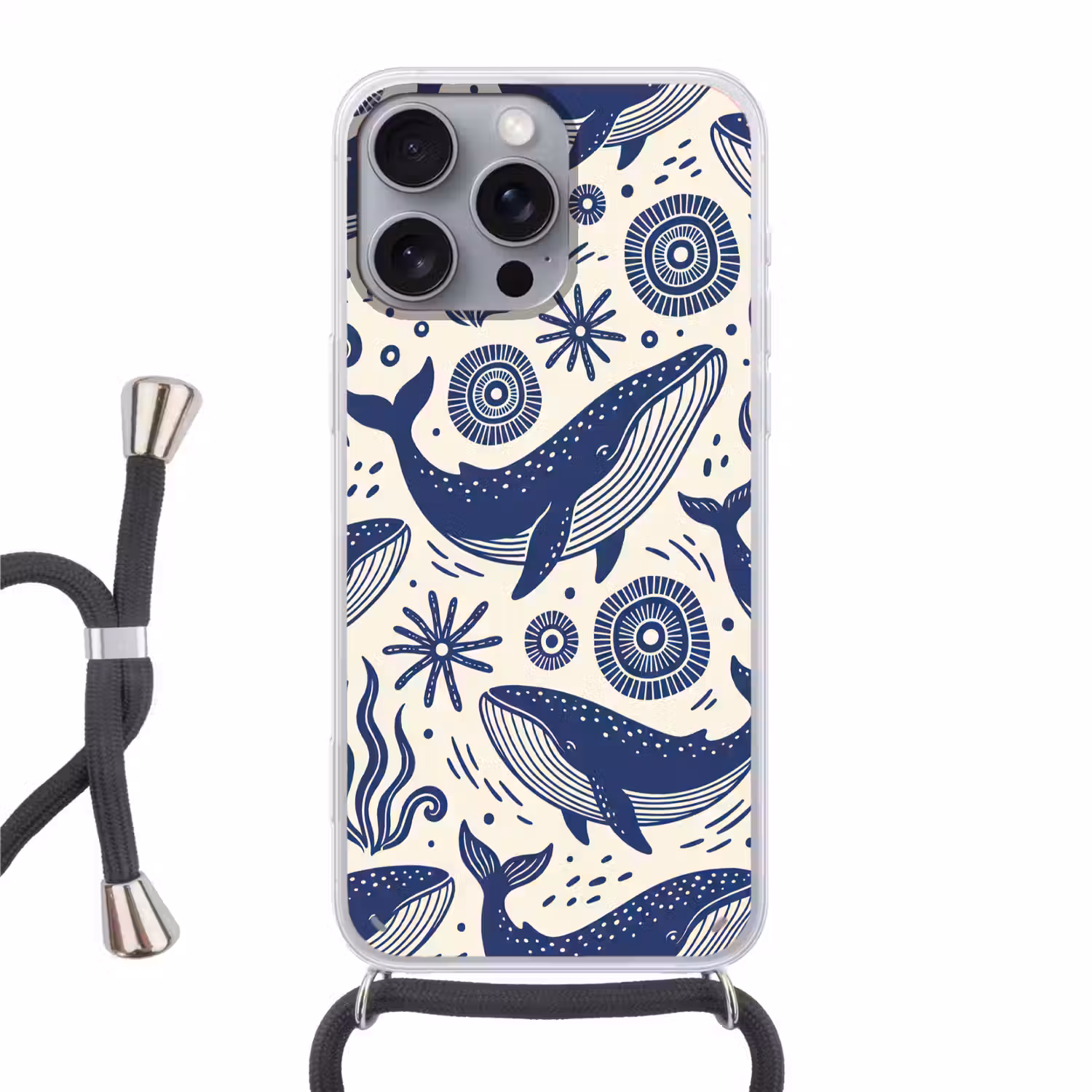 Walvis - Onderwater - Dieren - Abstract - Blauw Hoesje iPhone 16 Pro Max met koord klein -3d