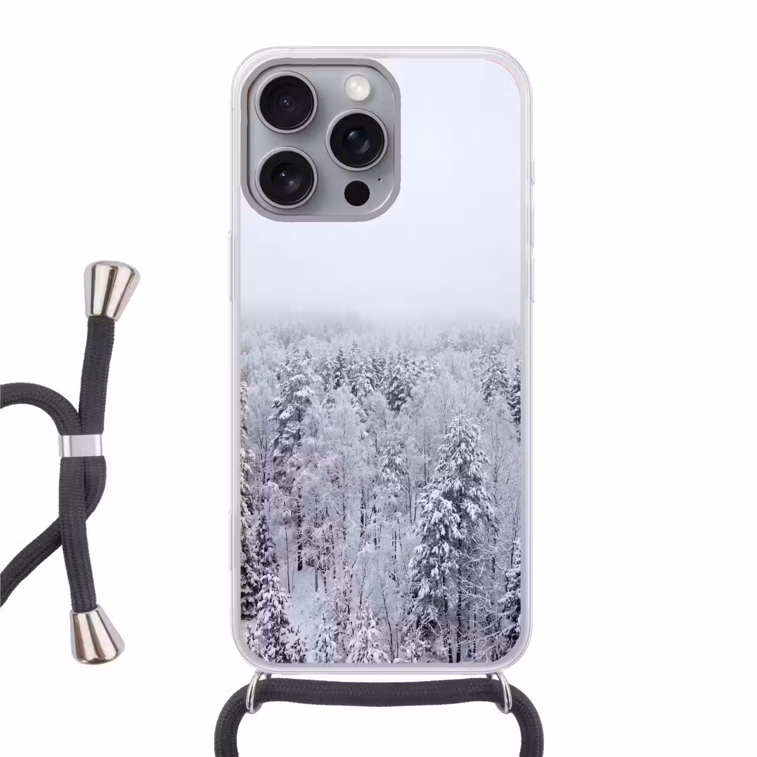 Bos - Sneeuw - Winter - Natuur - Wit Hoesje iPhone 16 Pro Max met koord klein -3d