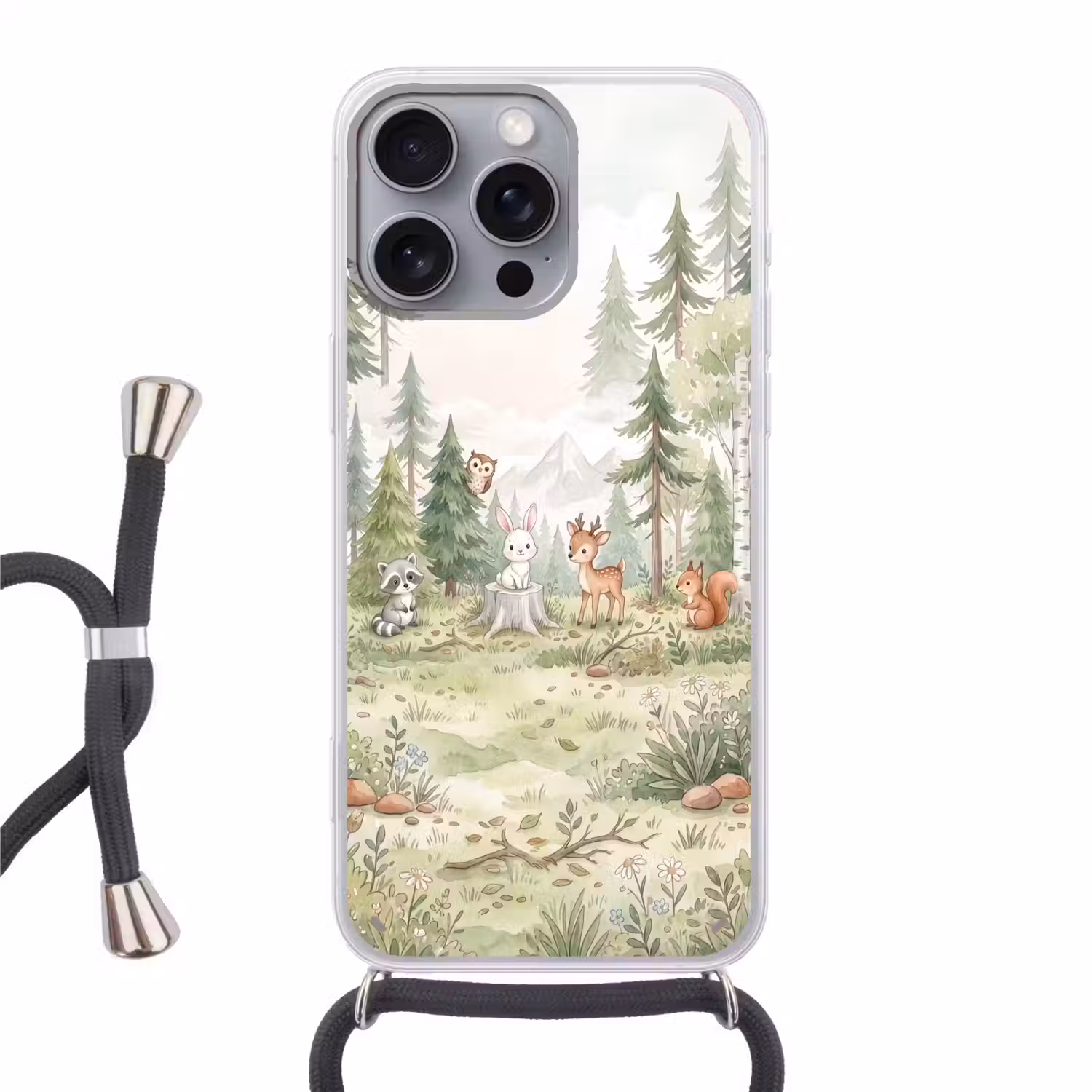 Bos - Dieren - Groen Hoesje iPhone 16 Pro Max met koord klein -3d