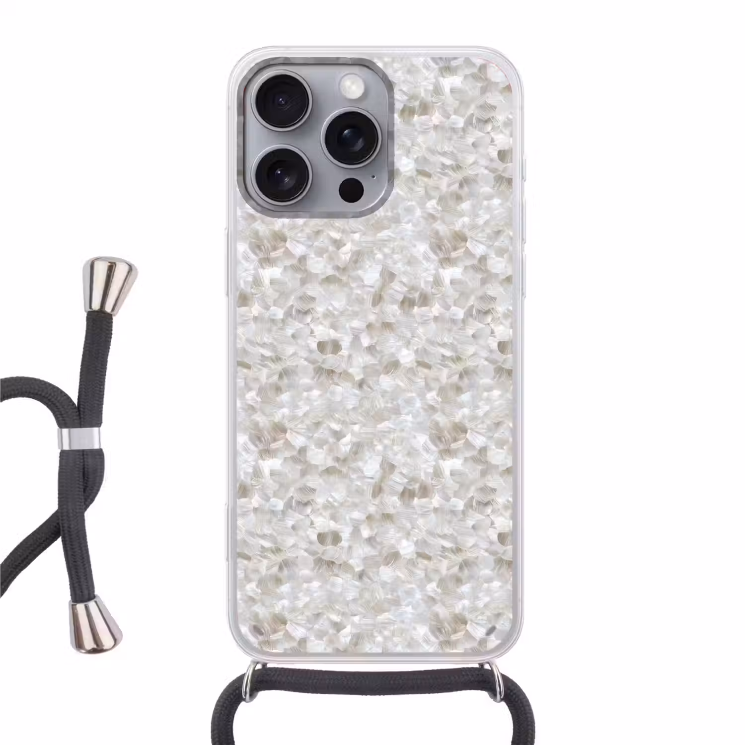 Wit - Penseelstreken - Reliëfeffect Hoesje iPhone 16 Pro Max met koord klein 804 -3d