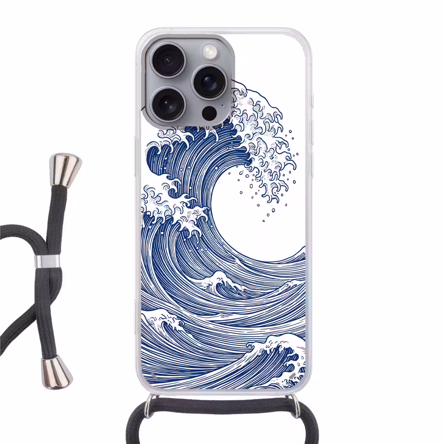 Golf - Japans - Zee - Illustratie - Blauw Hoesje iPhone 16 Pro Max met koord klein -3d