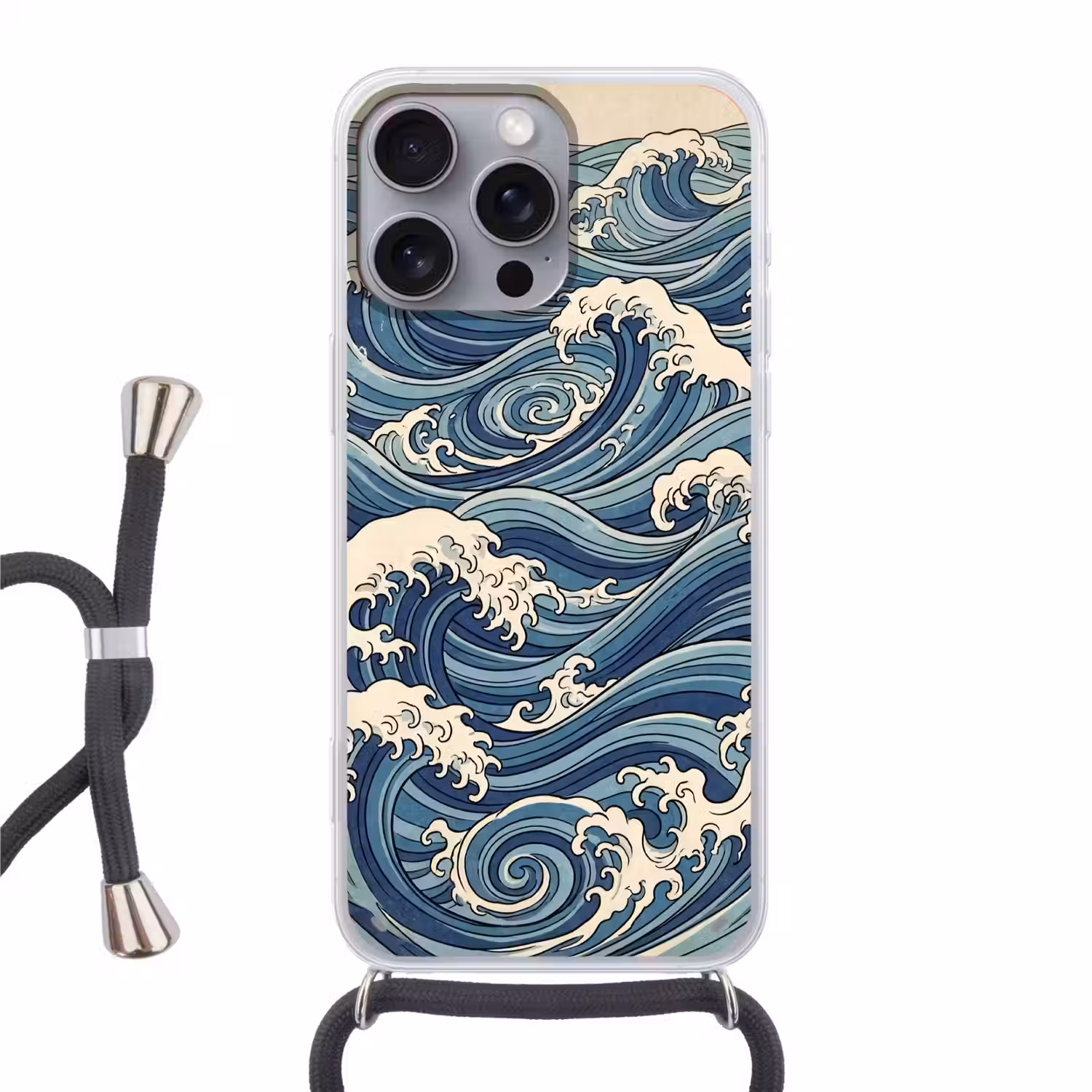 Golven - Zee - Natuur - Abstract - Blauw Hoesje iPhone 16 Pro Max met koord klein -3d