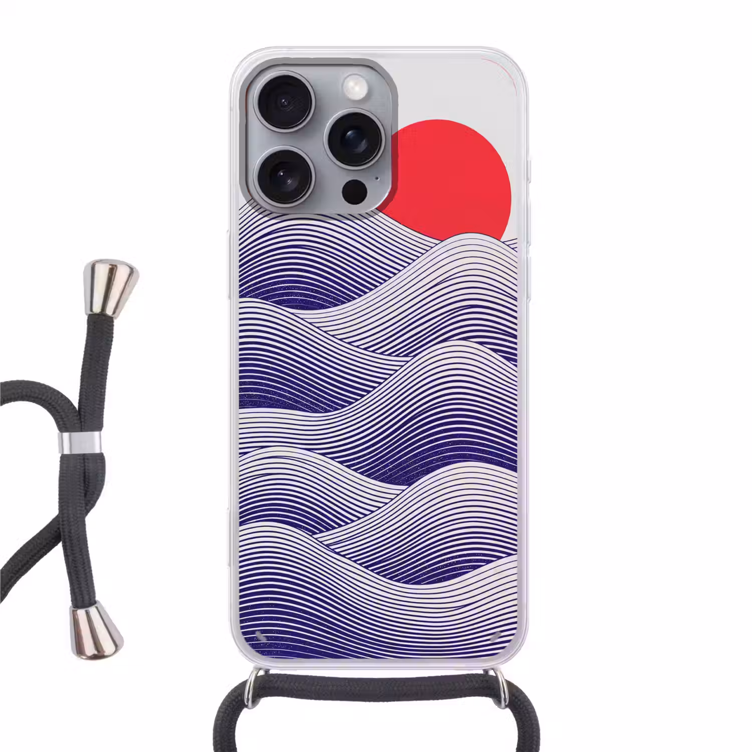 Golven - Zon - Natuur - Abstract - Rood Hoesje iPhone 16 Pro Max met koord klein -3d