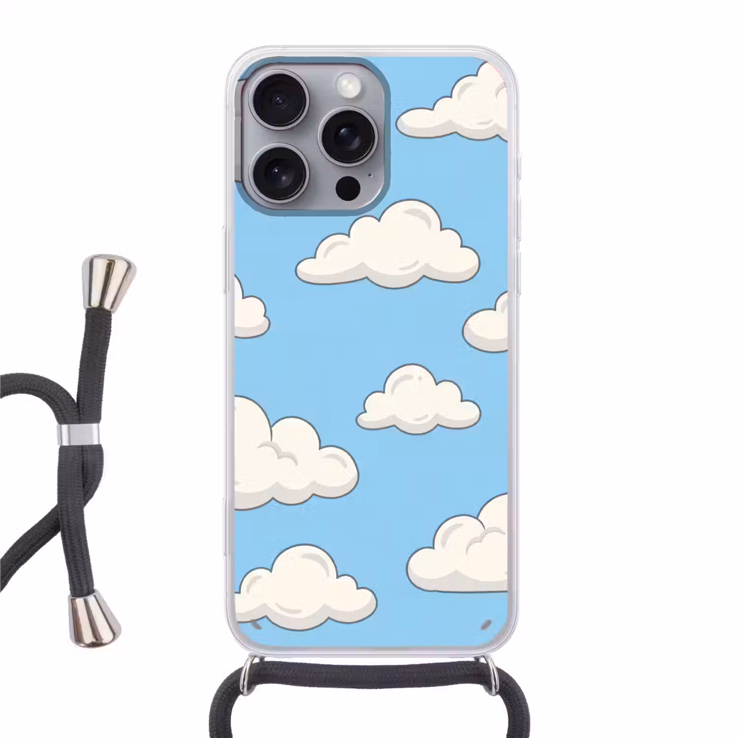 Wolk - Cartoon - Lucht - Blauw - Wit Hoesje iPhone 16 Pro Max met koord klein -3d