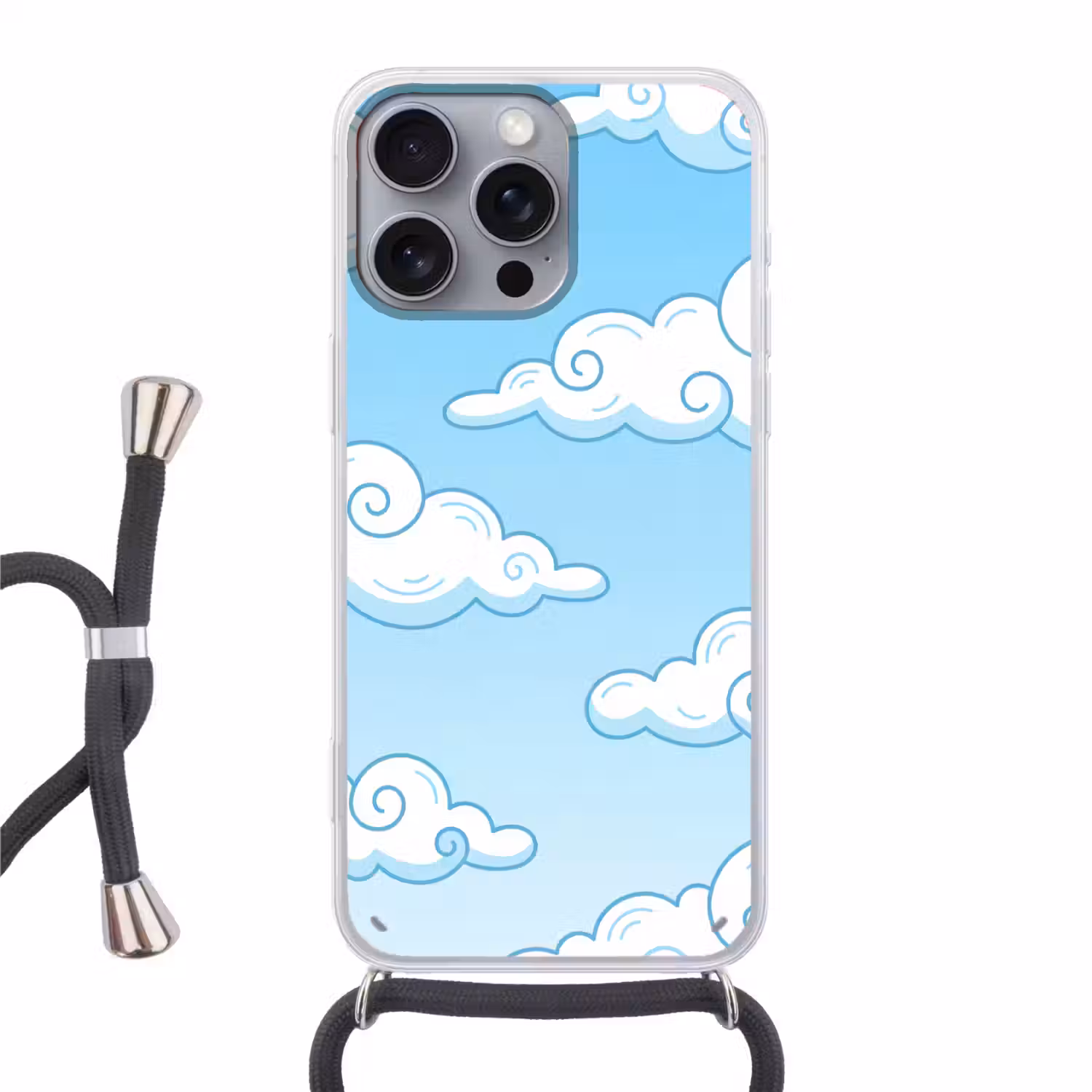 Wolk - Lucht - Cartoon - Blauw - Wit Hoesje iPhone 16 Pro Max met koord klein -3d