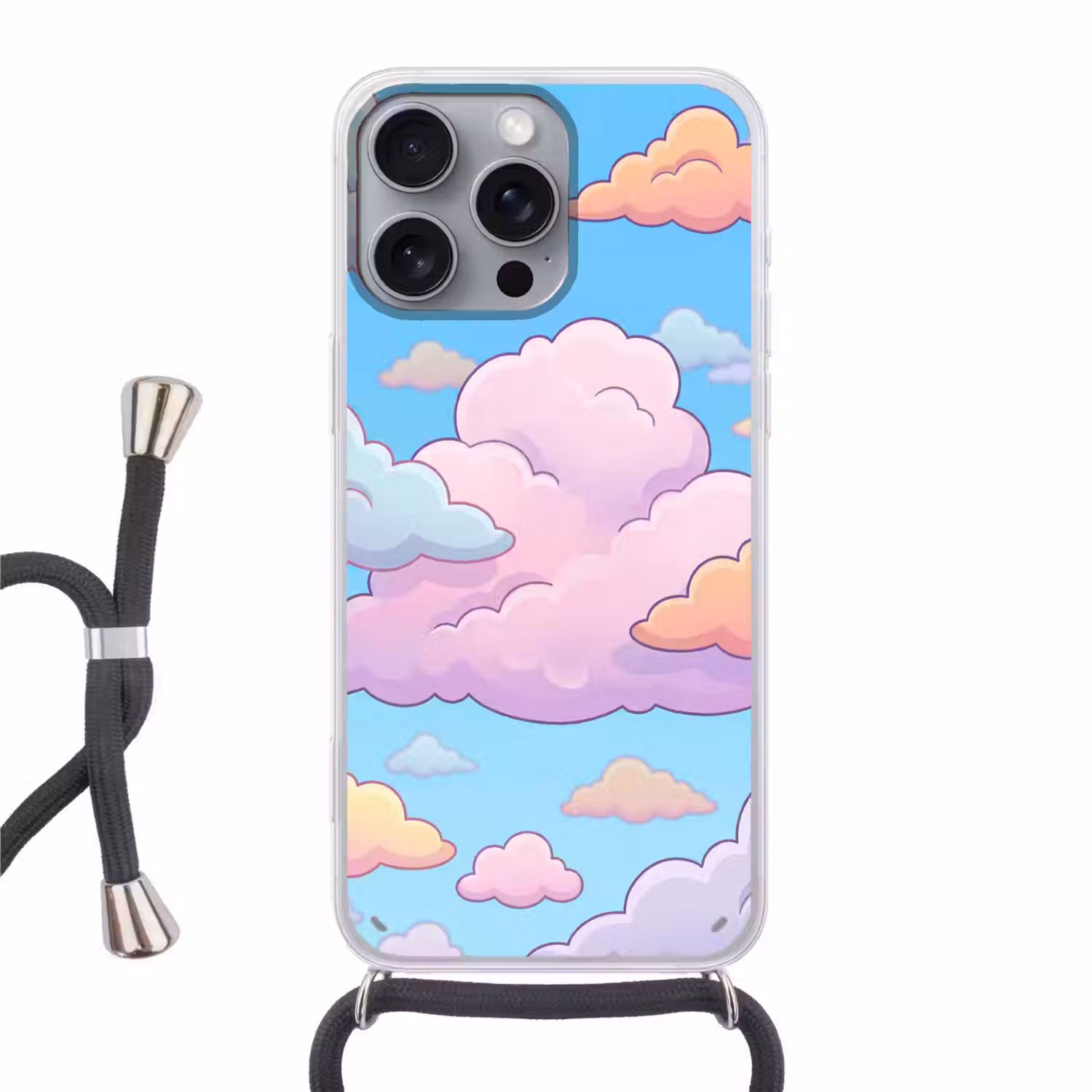 Wolk - Lucht - Natuur - Illustratie - Pastel Hoesje iPhone 16 Pro Max met koord klein -3d