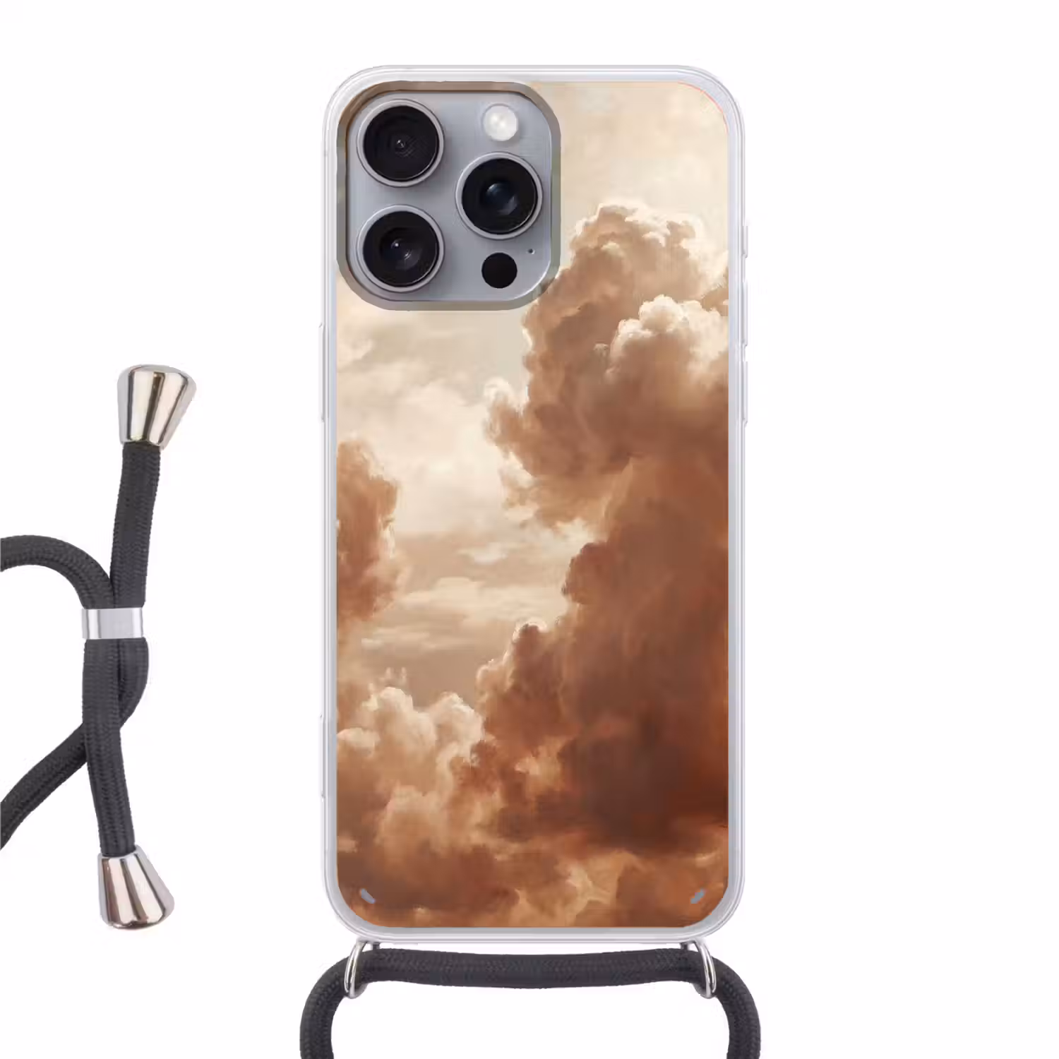 Wolken - Lucht - Natuur - Modern - Bruin Hoesje iPhone 16 Pro Max met koord klein -3d