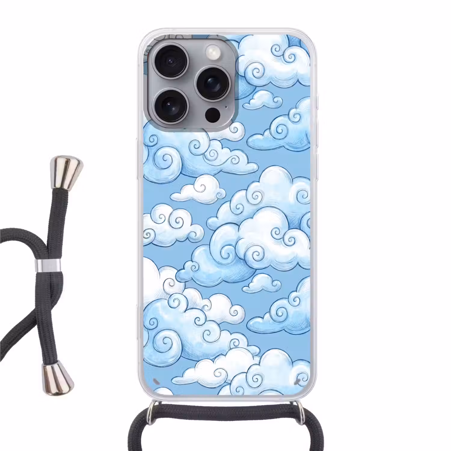 Wolken - Patroon - Hemel - Illustratie - Wit Hoesje iPhone 16 Pro Max met koord klein -3d