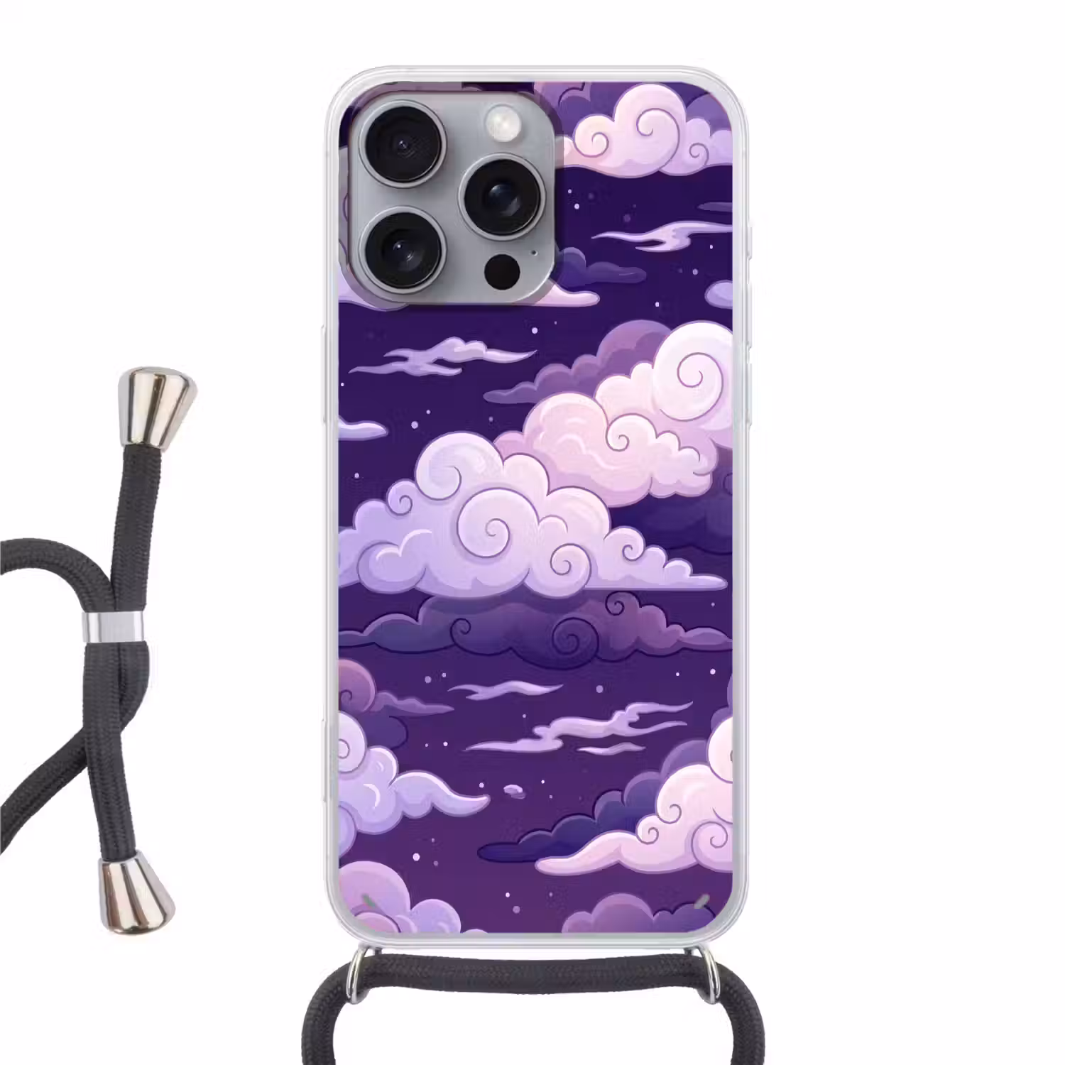 Wolken - Nacht - Natuur - Abstract - Paars Hoesje iPhone 16 Pro Max met koord klein -3d