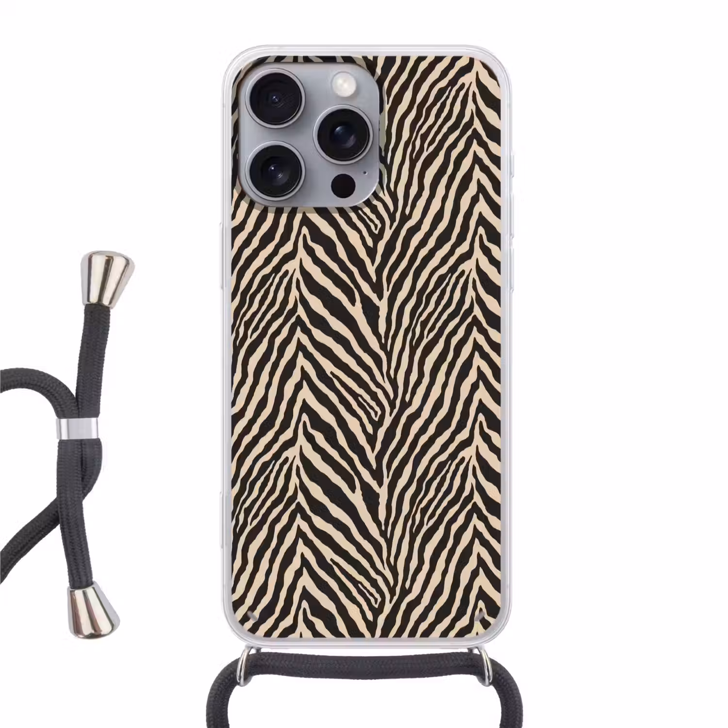 Zebra - Klassiek - Zwart Hoesje iPhone 16 Pro Max met koord klein 804 -3d