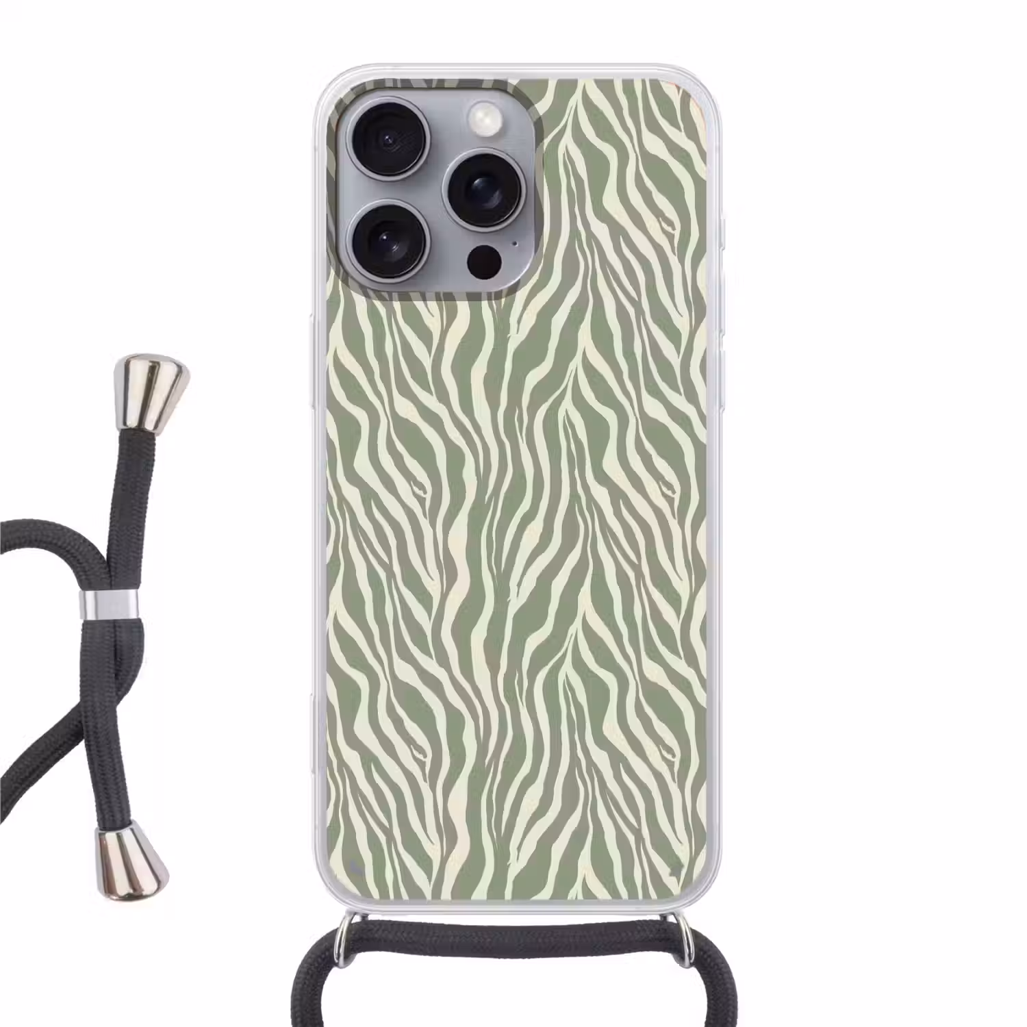 Zebra - Motief - Groen Hoesje iPhone 16 Pro Max met koord klein 804 -3d