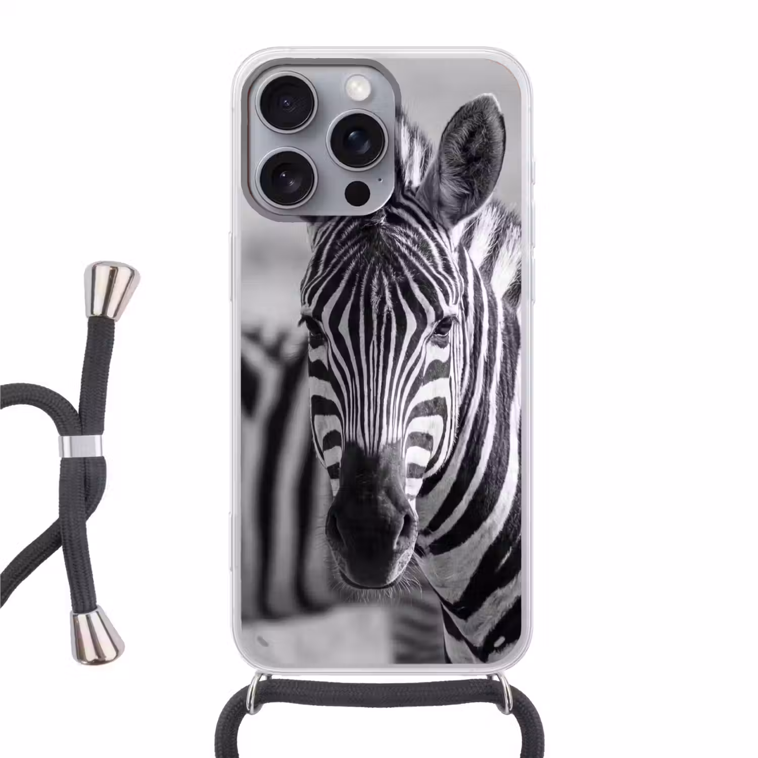 Zebra's - Zwart - Wit Hoesje iPhone 16 Pro Max met koord klein -3d