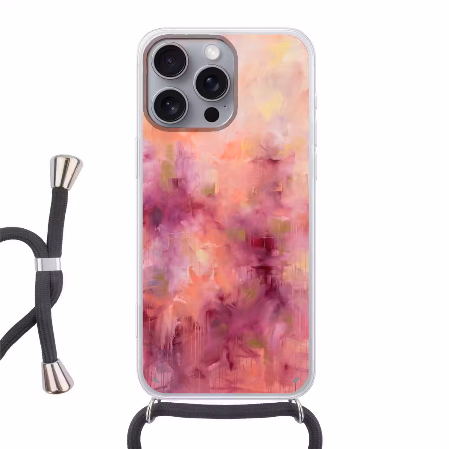 Abstract - Kleuren - Modern - Roze - Paars Hoesje iPhone 16 Pro Max met koord klein -3d