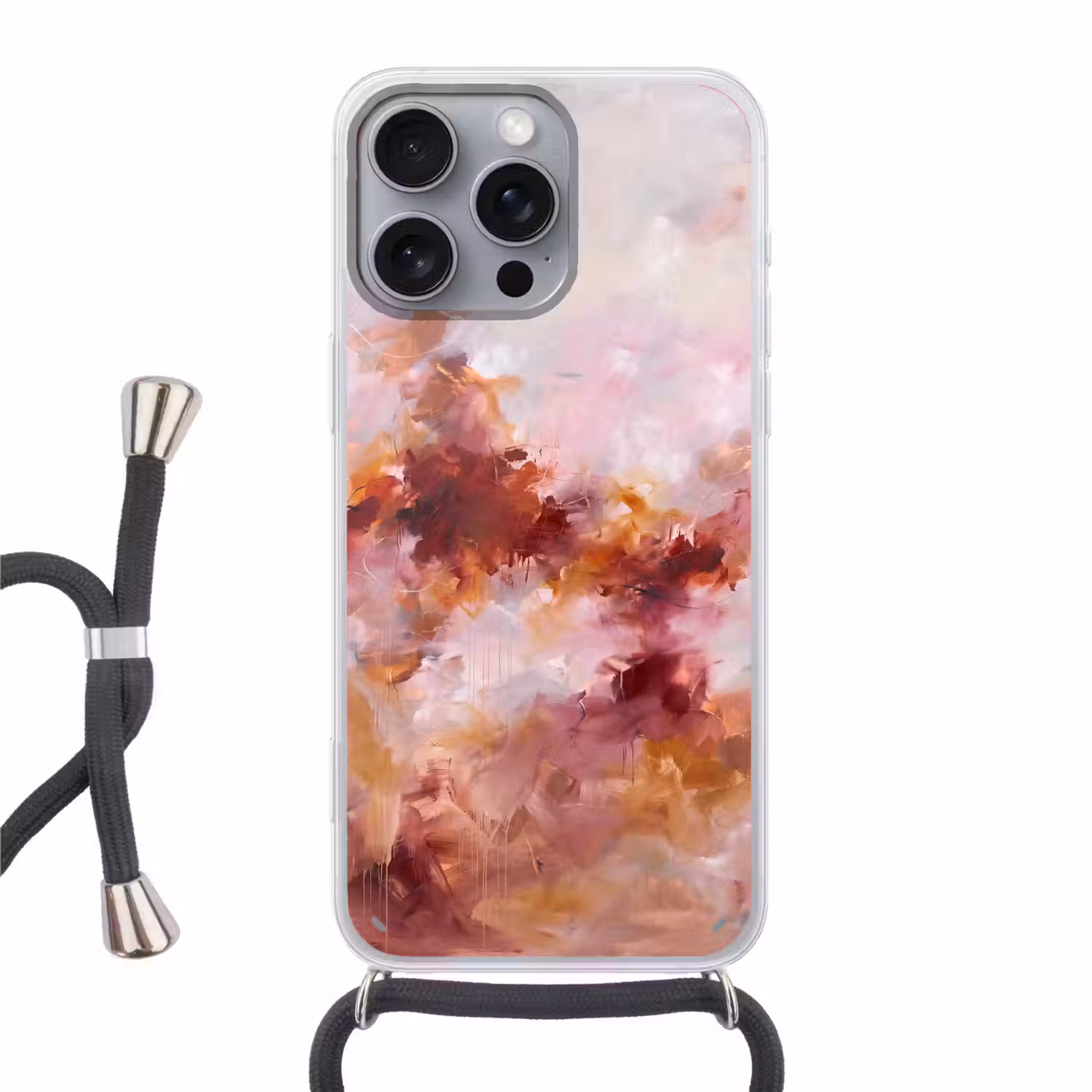 Abstract - Kleurrijk - Kunst - Modern - Roze-Rood Hoesje iPhone 16 Pro Max met koord klein -3d
