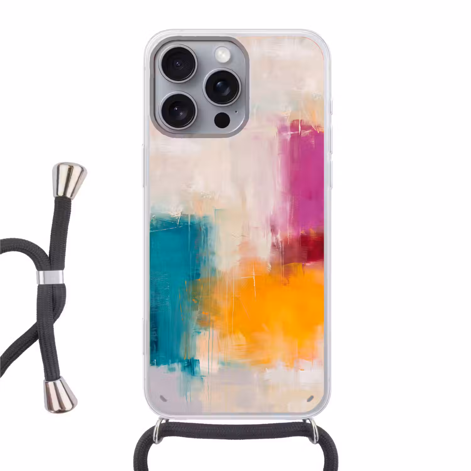 Abstract - Kleurrijk - Modern - Kunst - Oranje Hoesje iPhone 16 Pro Max met koord klein -3d