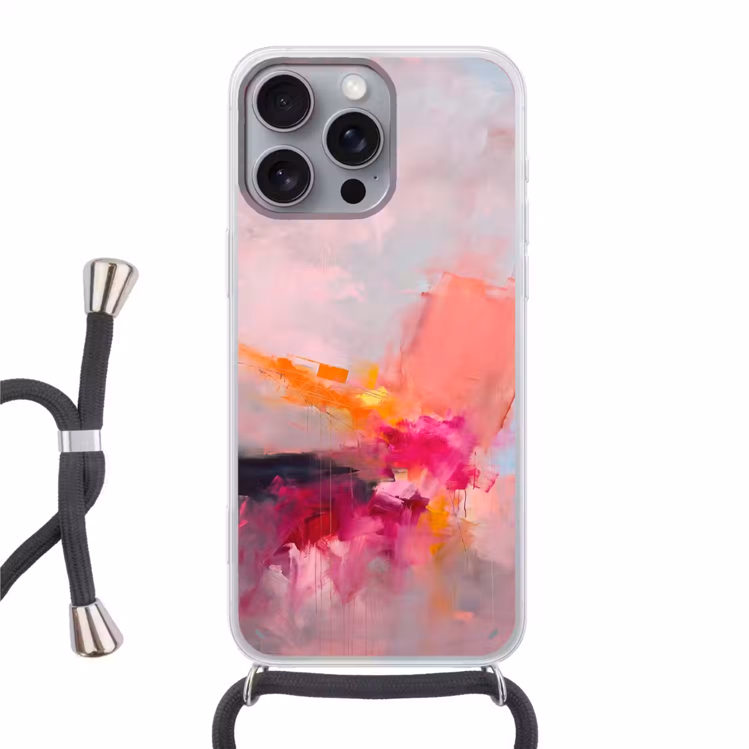 Abstract - Kleurrijk - Modern - Roze Hoesje iPhone 16 Pro Max met koord klein -3d