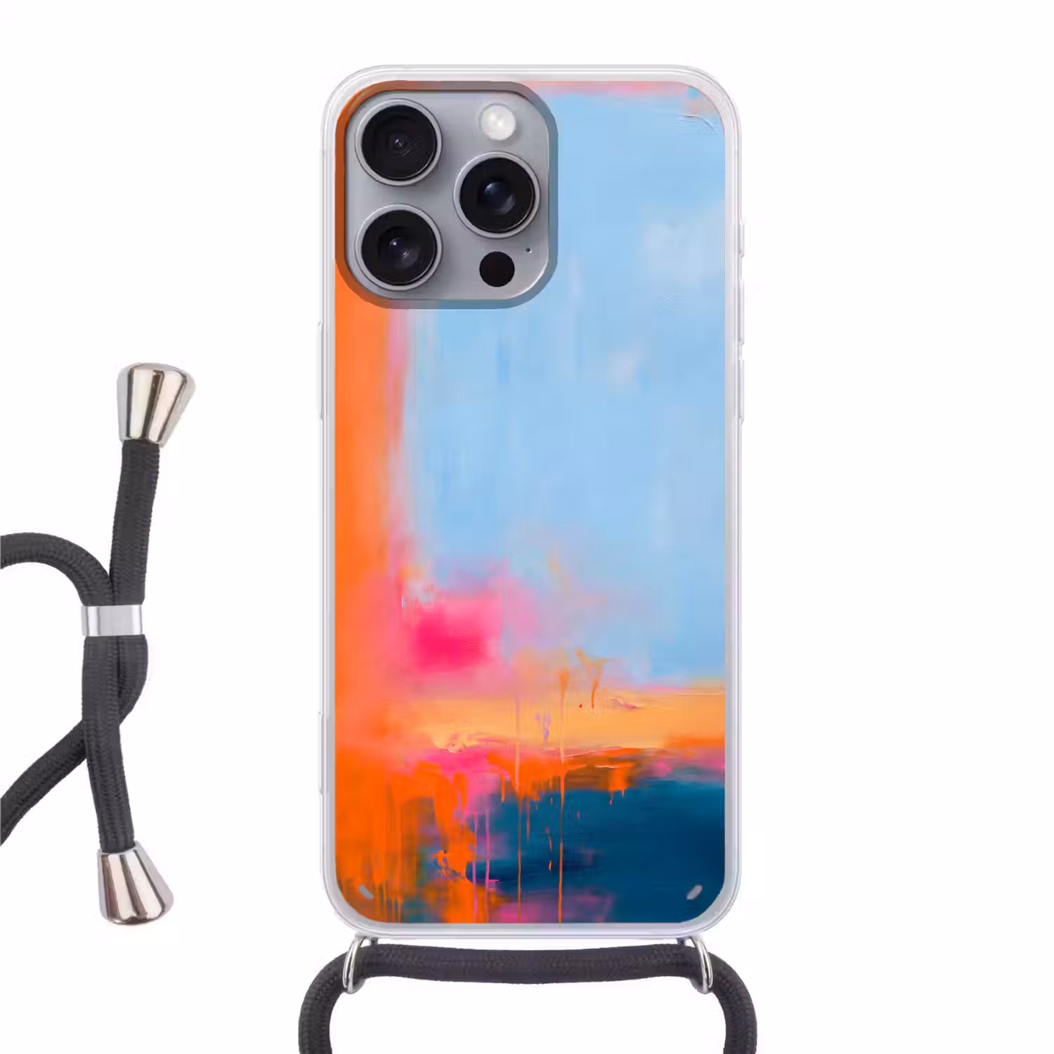 Abstract - Kleurvlakken - Modern - Oranje - Blauw Hoesje iPhone 16 Pro Max met koord klein -3d