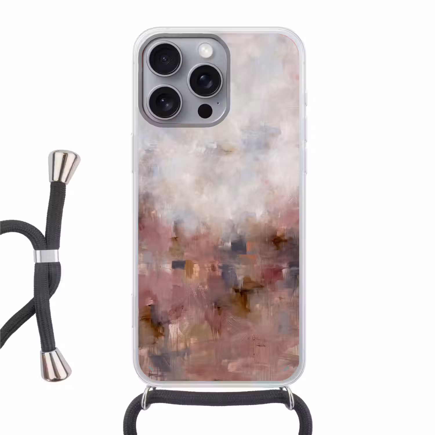 Abstract - Vloeiend - Kunst - Modern - Beige Hoesje iPhone 16 Pro Max met koord klein -3d