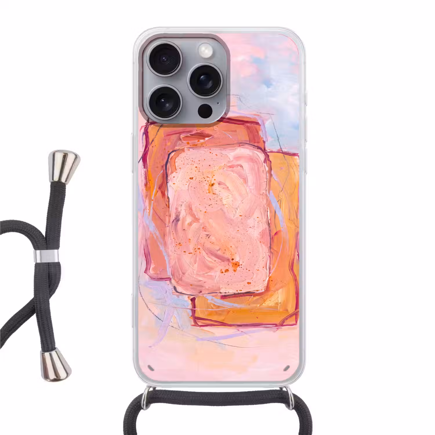 Abstract - Vormen - Modern - Roze Hoesje iPhone 16 Pro Max met koord klein -3d