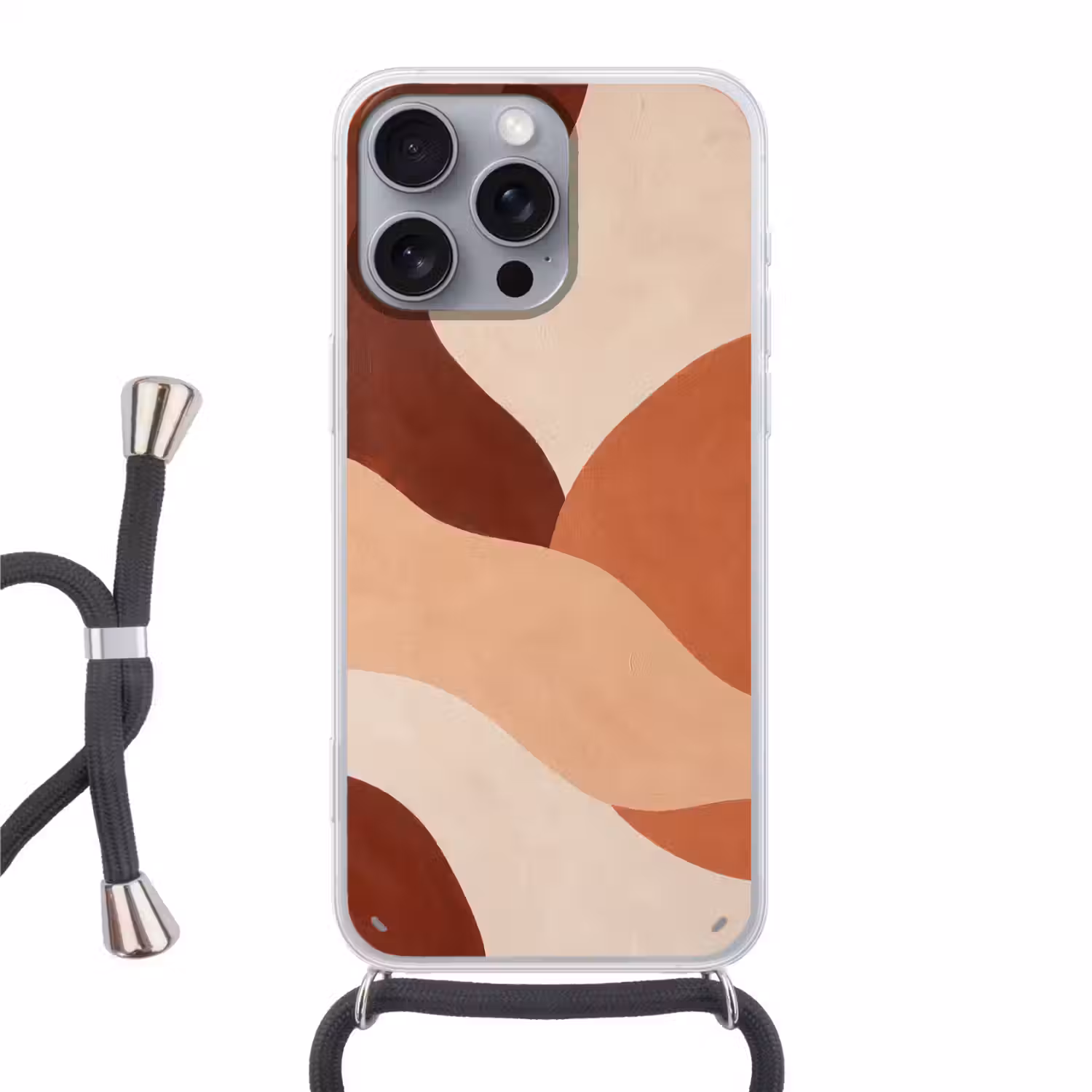 Abstract - Vormen - Organisch - Aardetinten - Modern Hoesje iPhone 16 Pro Max met koord klein -3d
