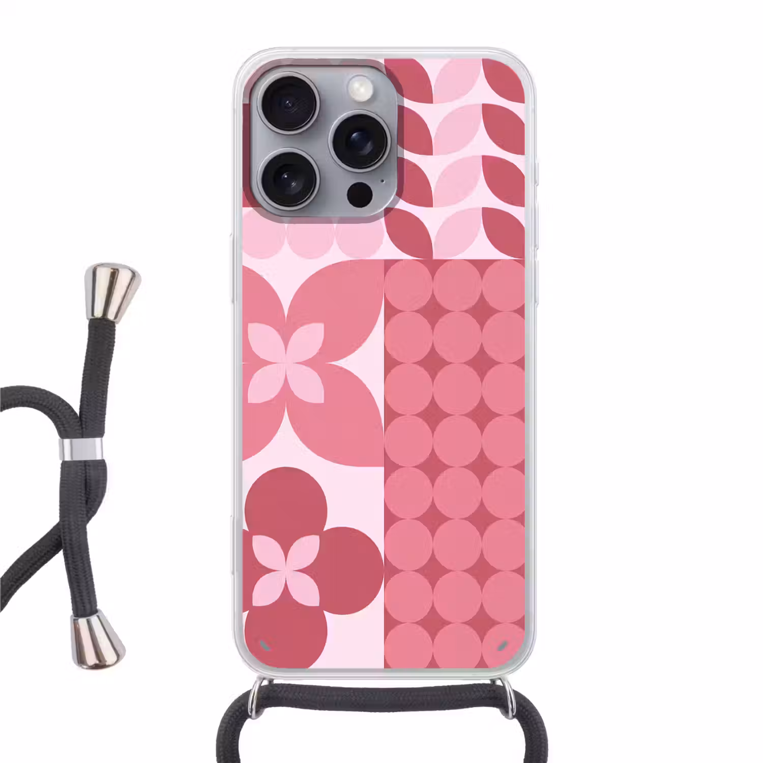 Abstract - Geometrisch - Patroon - Modern - Roze Hoesje iPhone 16 Pro Max met koord klein -3d