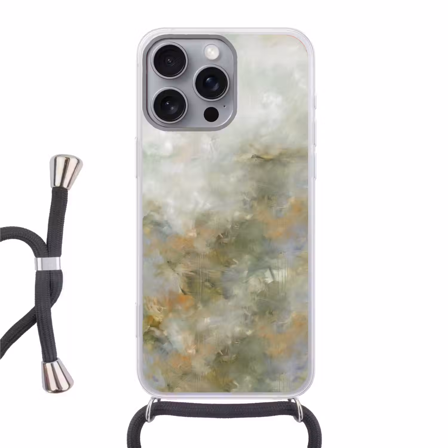 Abstract - Groen - Beige - Modern - Kunst Hoesje iPhone 16 Pro Max met koord klein -3d