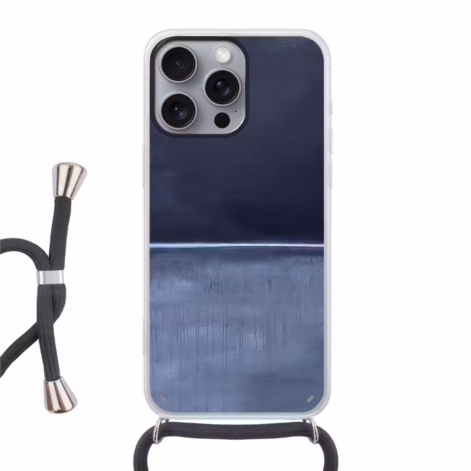 Abstract - Horizontale lijn - Minimalistisch - Donkerblauw - Kunst Hoesje iPhone 16 Pro Max met koord klein -3d